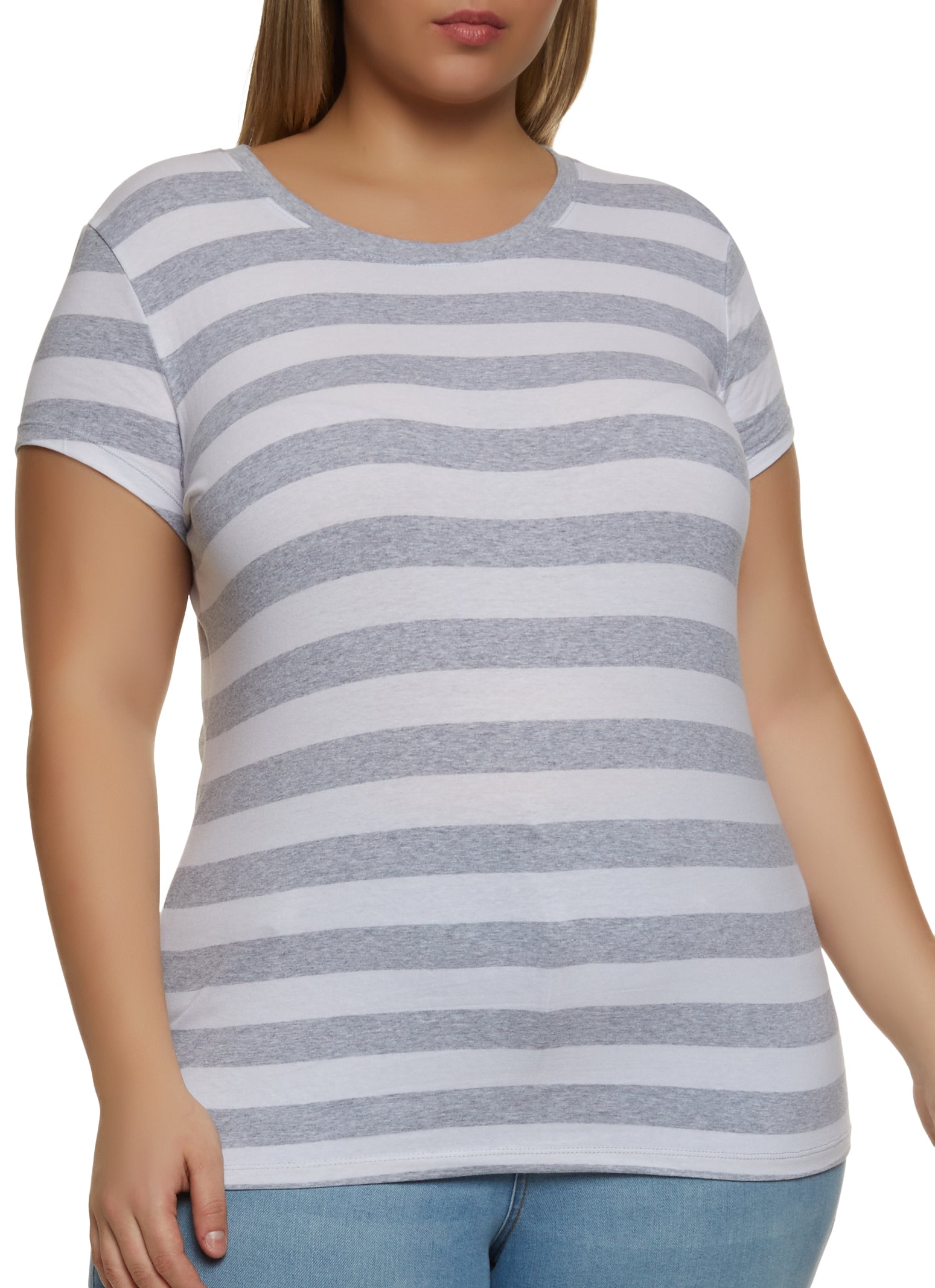 Womens Plus Striped Crew Neck Tee,