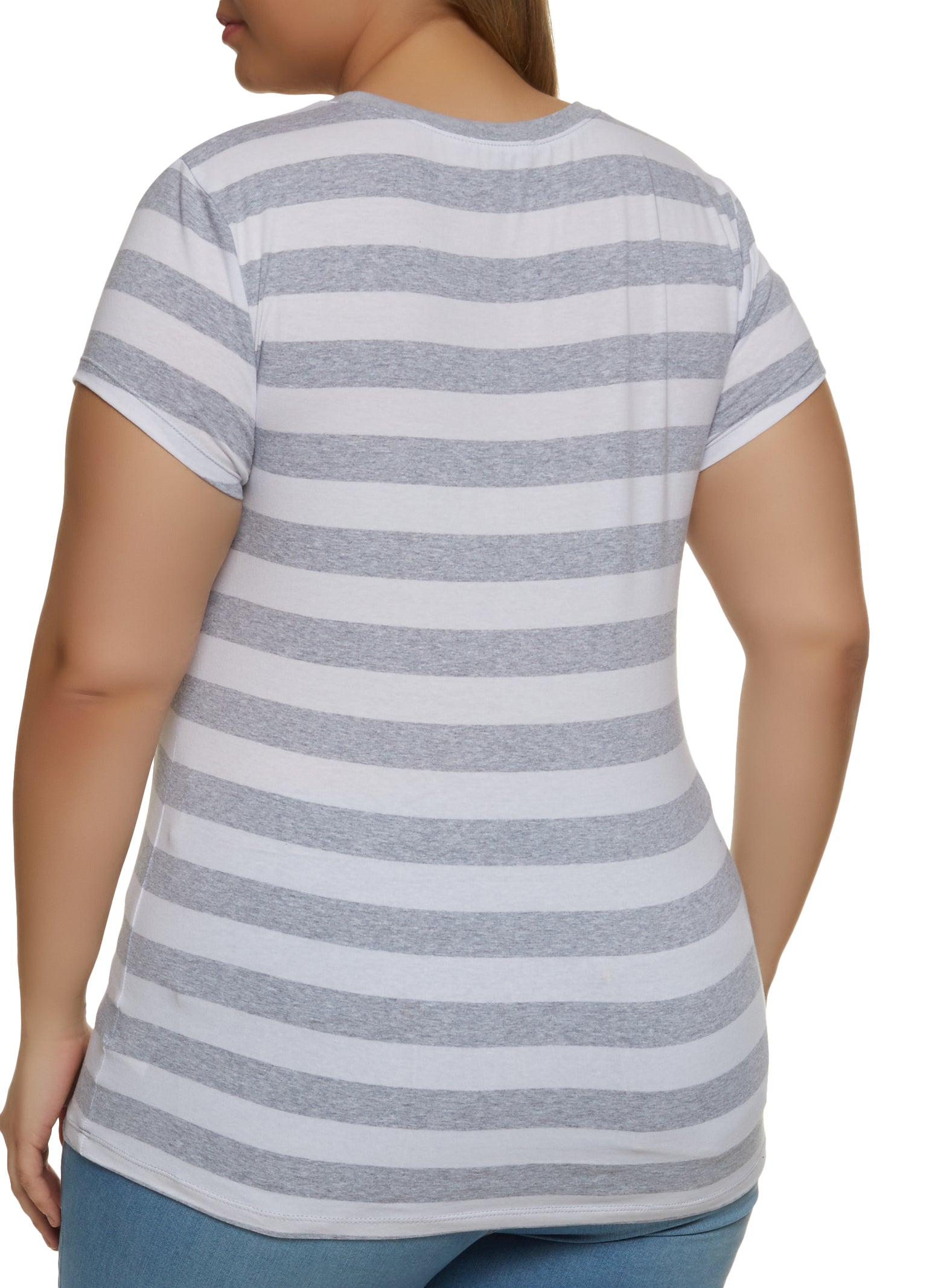 Womens Plus Striped Crew Neck Tee,