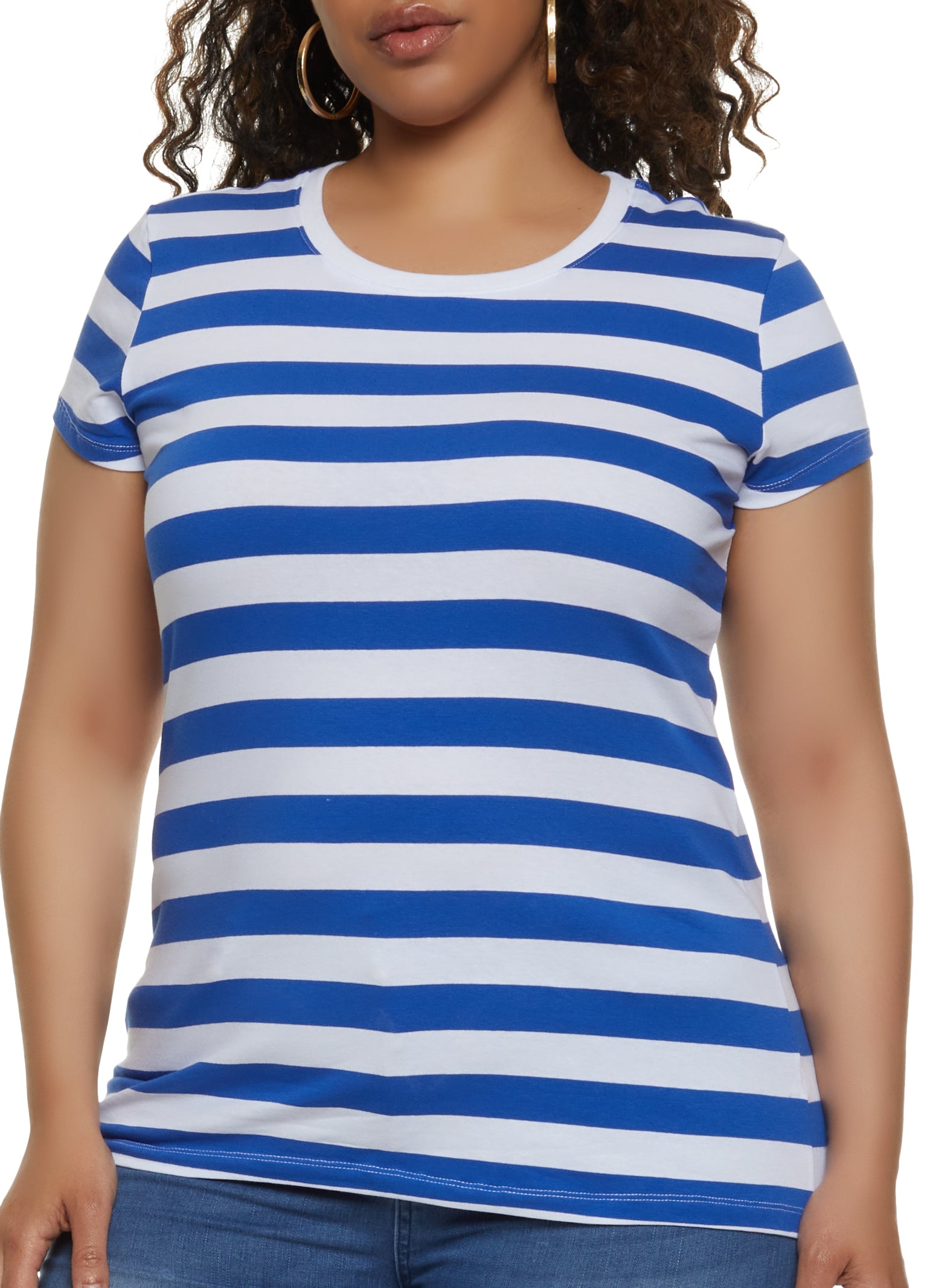 Womens Plus Striped Crew Neck Tee,