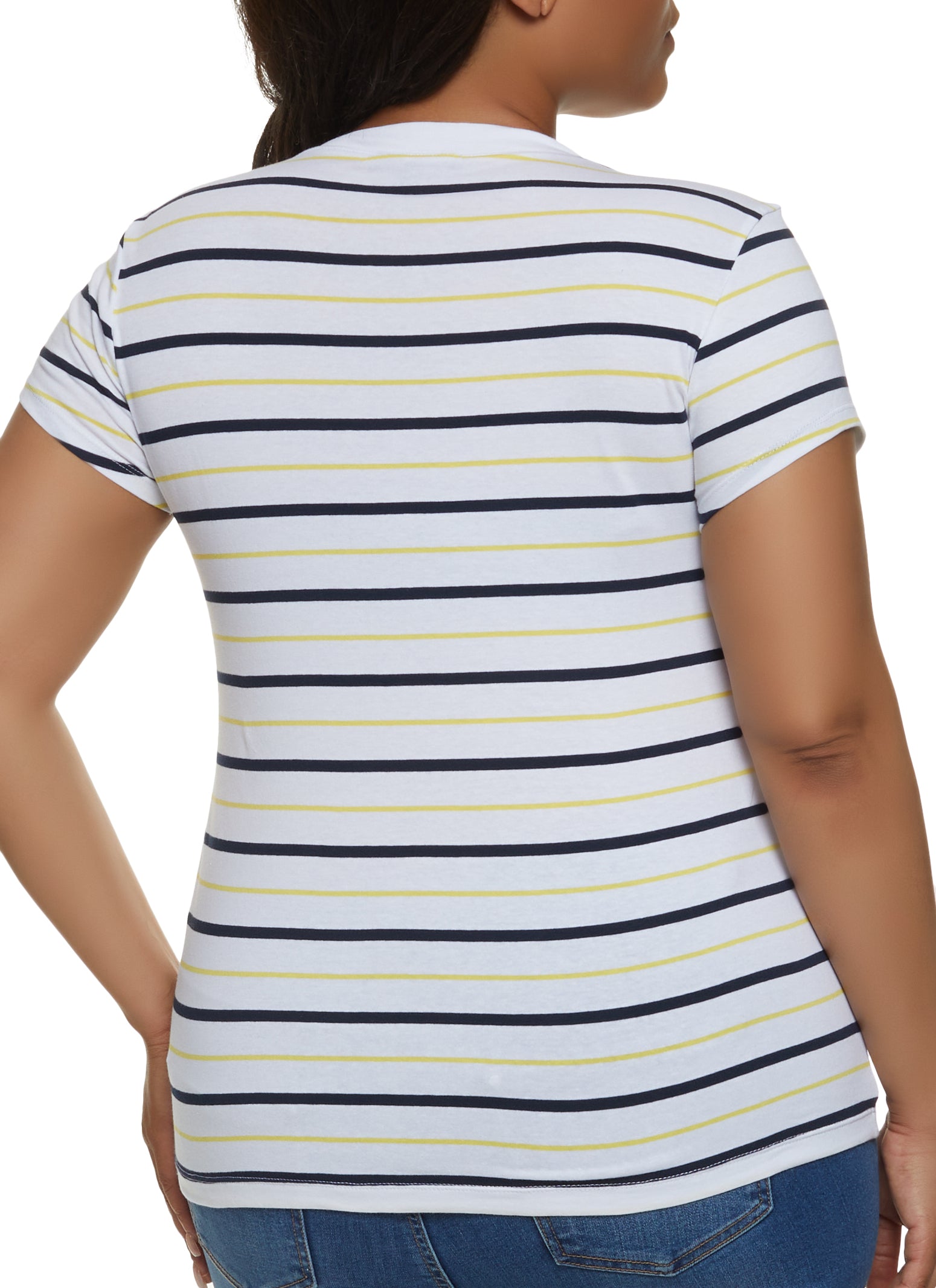 Womens Plus Basic Striped V Neck Tee,