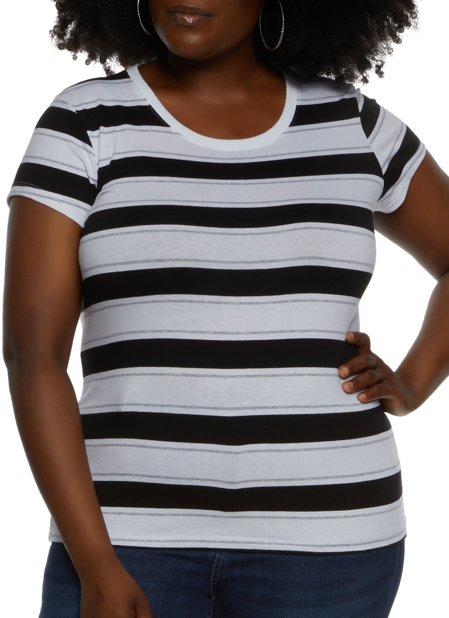 Womens Plus Size Striped Crew Neck Top, Multi, Size 1X