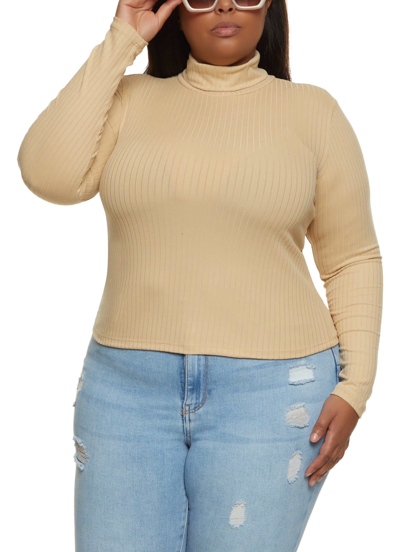 Fitted Plush Rib-Knit Turtleneck