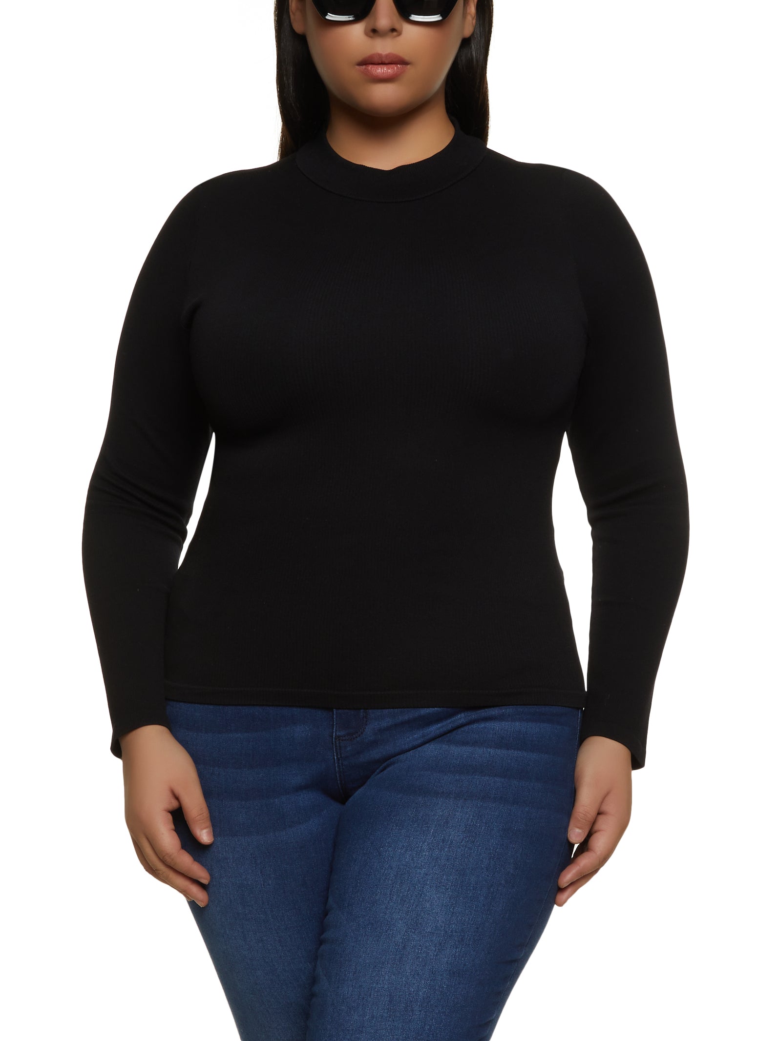 Womens Plus Seamless Basic Mock Neck Top, 1X-2X