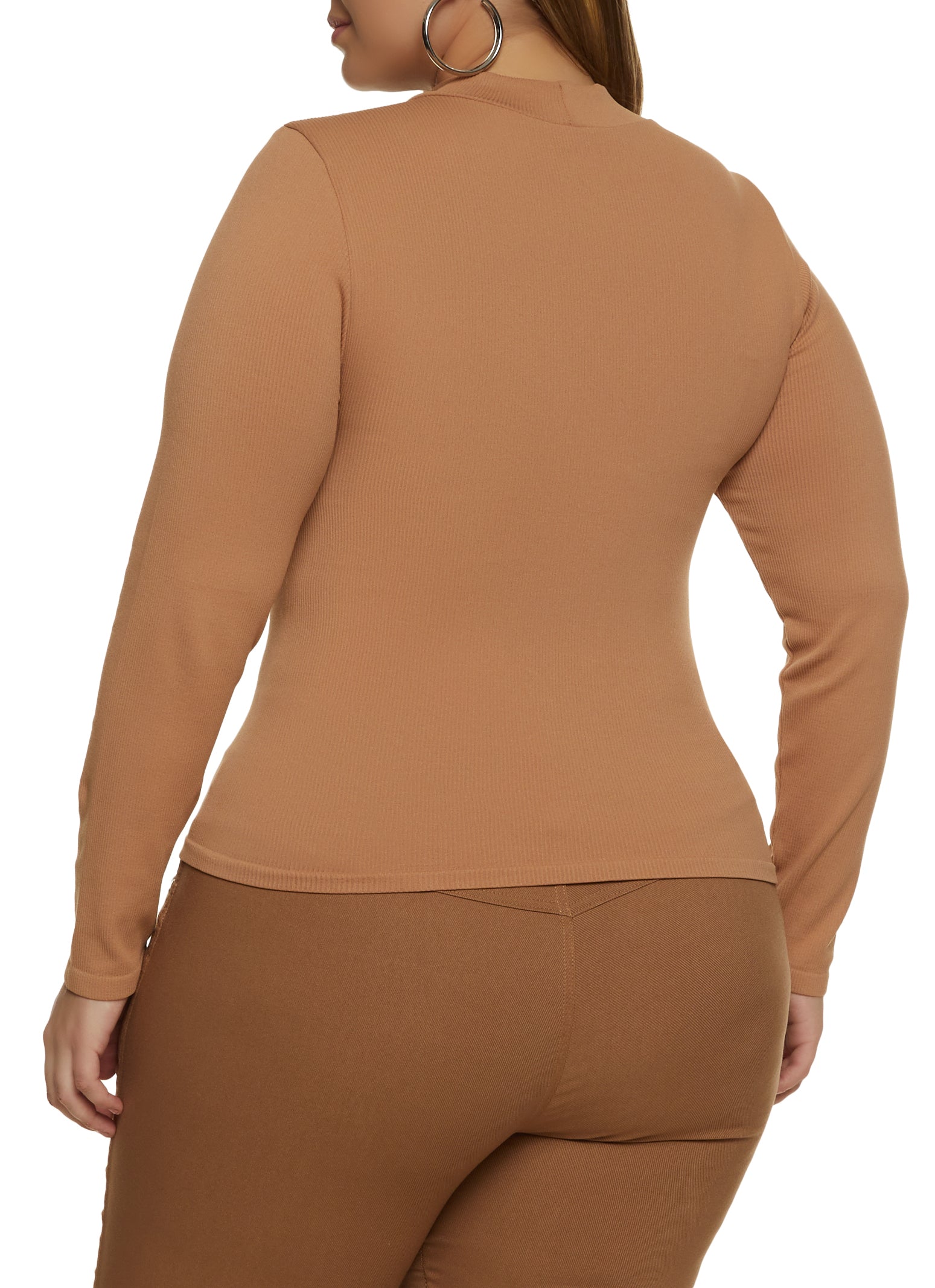 Womens Plus Seamless Basic Mock Neck Top, 1X-2X