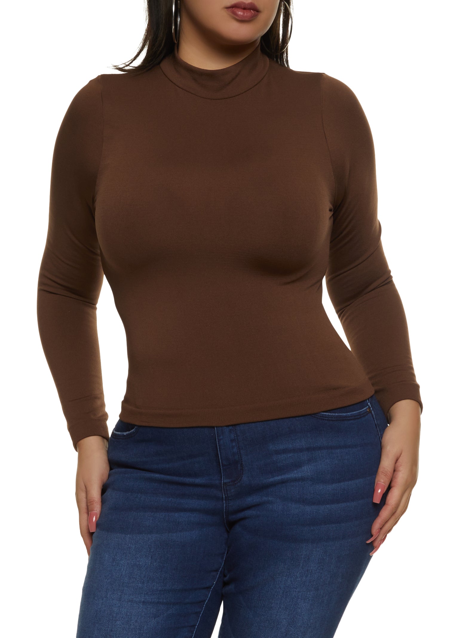 Womens Plus Mock Neck Long Sleeve Top, 2X-3X