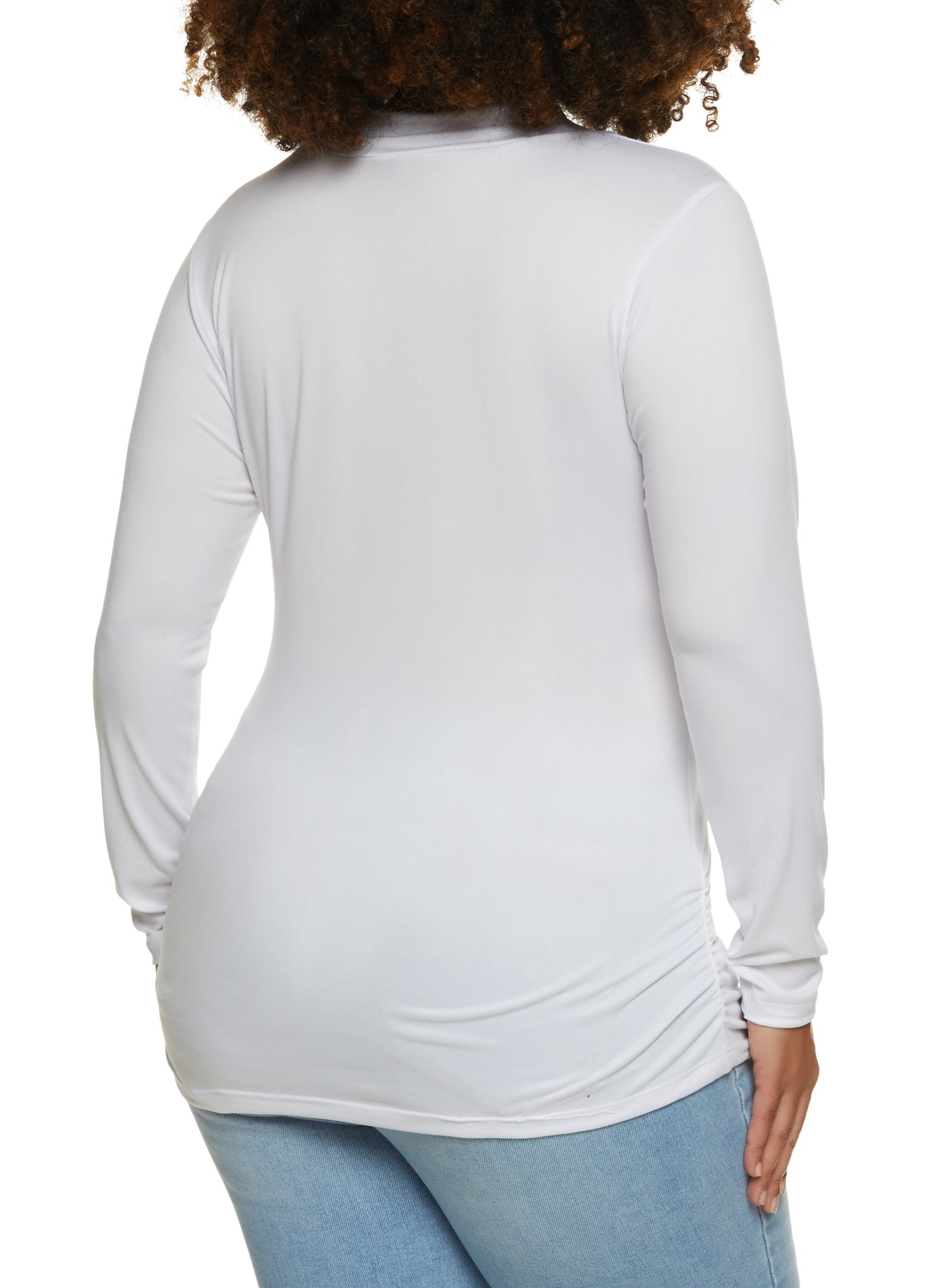 Womens Plus Size Basic Mock Neck Ruched Side Top, White, Size 1X