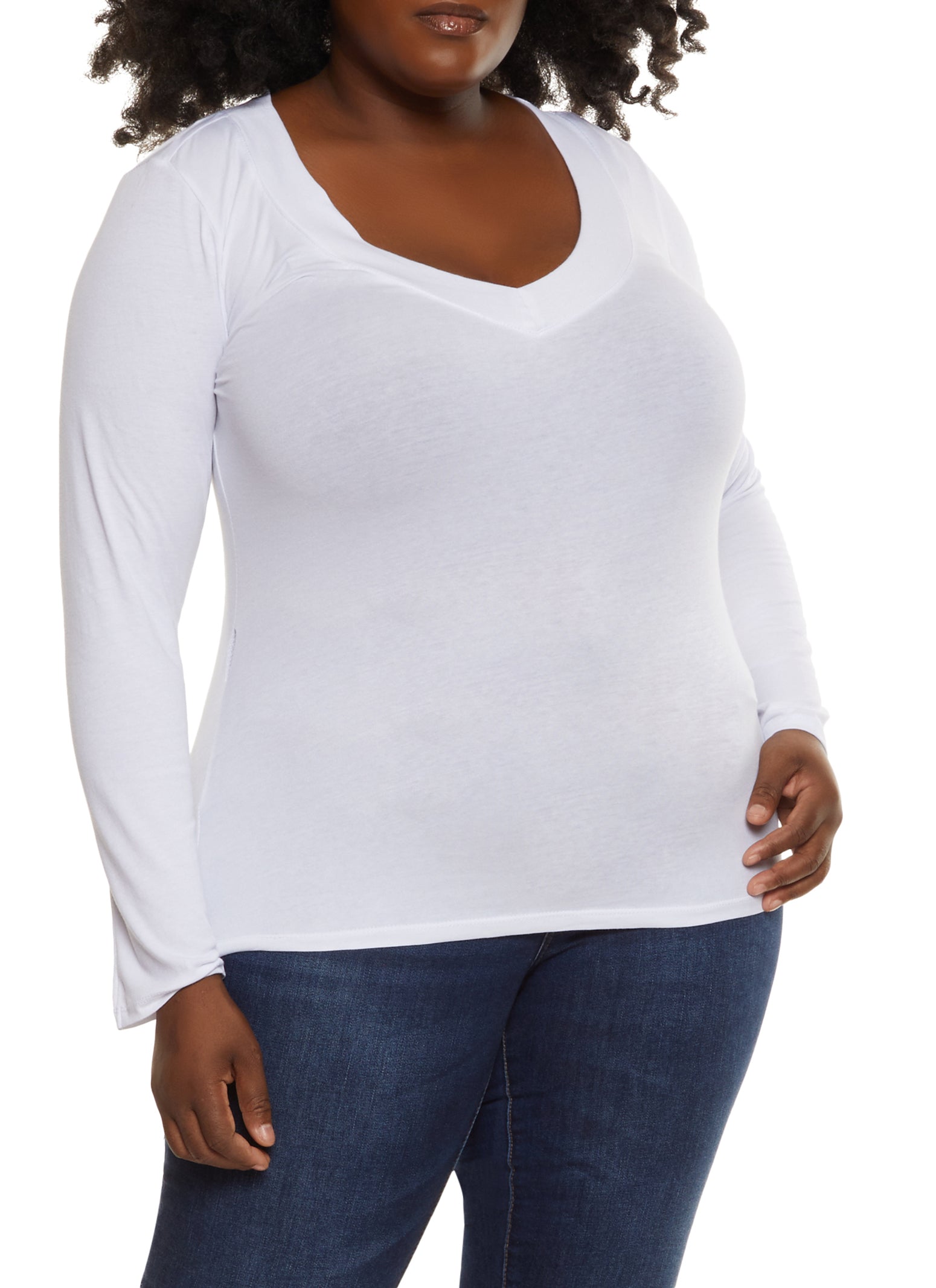 Plus Size Basic V Neck Long Sleeve Top