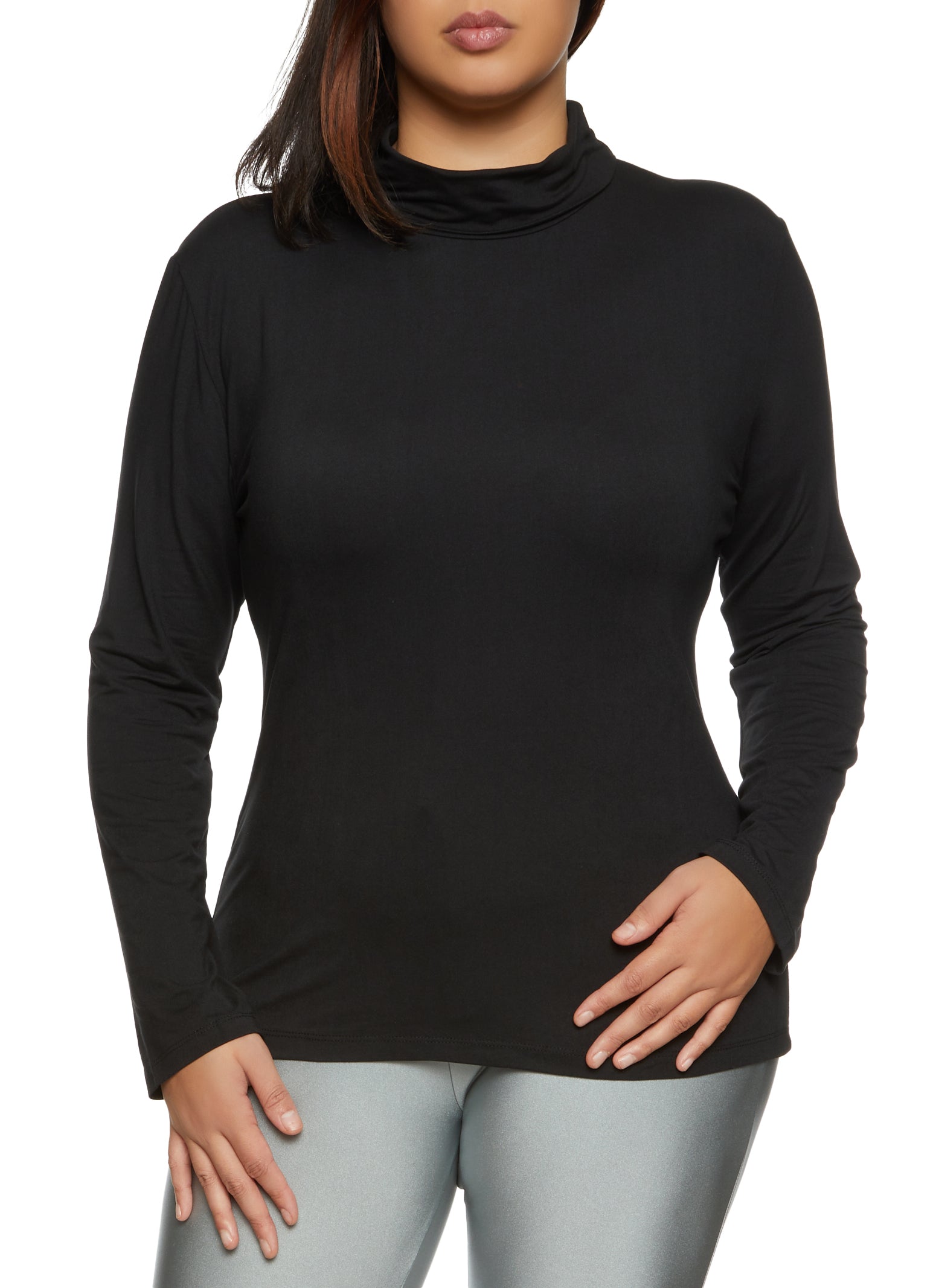 Womens Plus Solid Turtleneck Top,