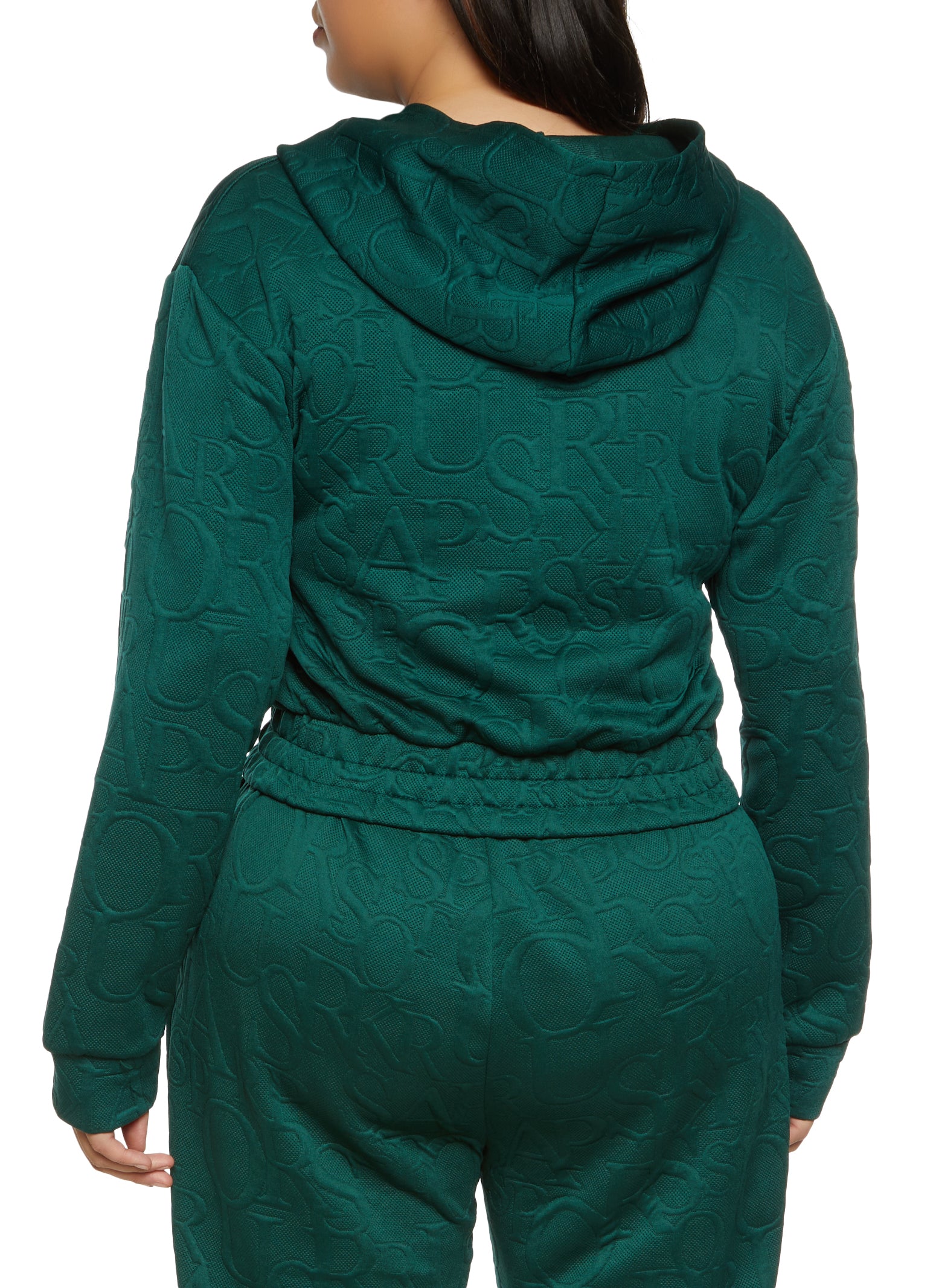 Womens Plus Embossed Zip Up Cropped Hoodie,