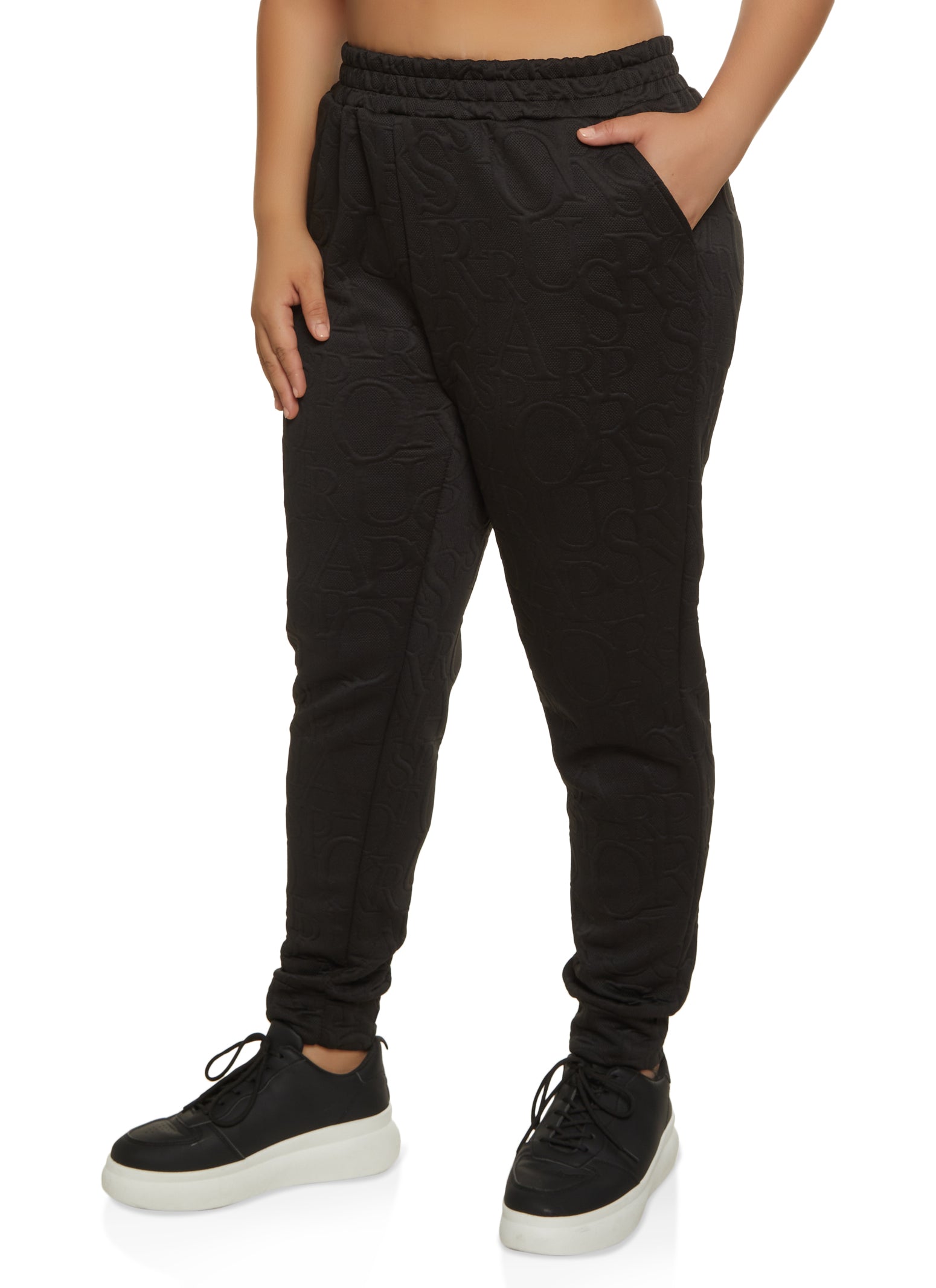 Rainbow Shops Womens Plus Size Embossed Joggers, Black, Size 2X