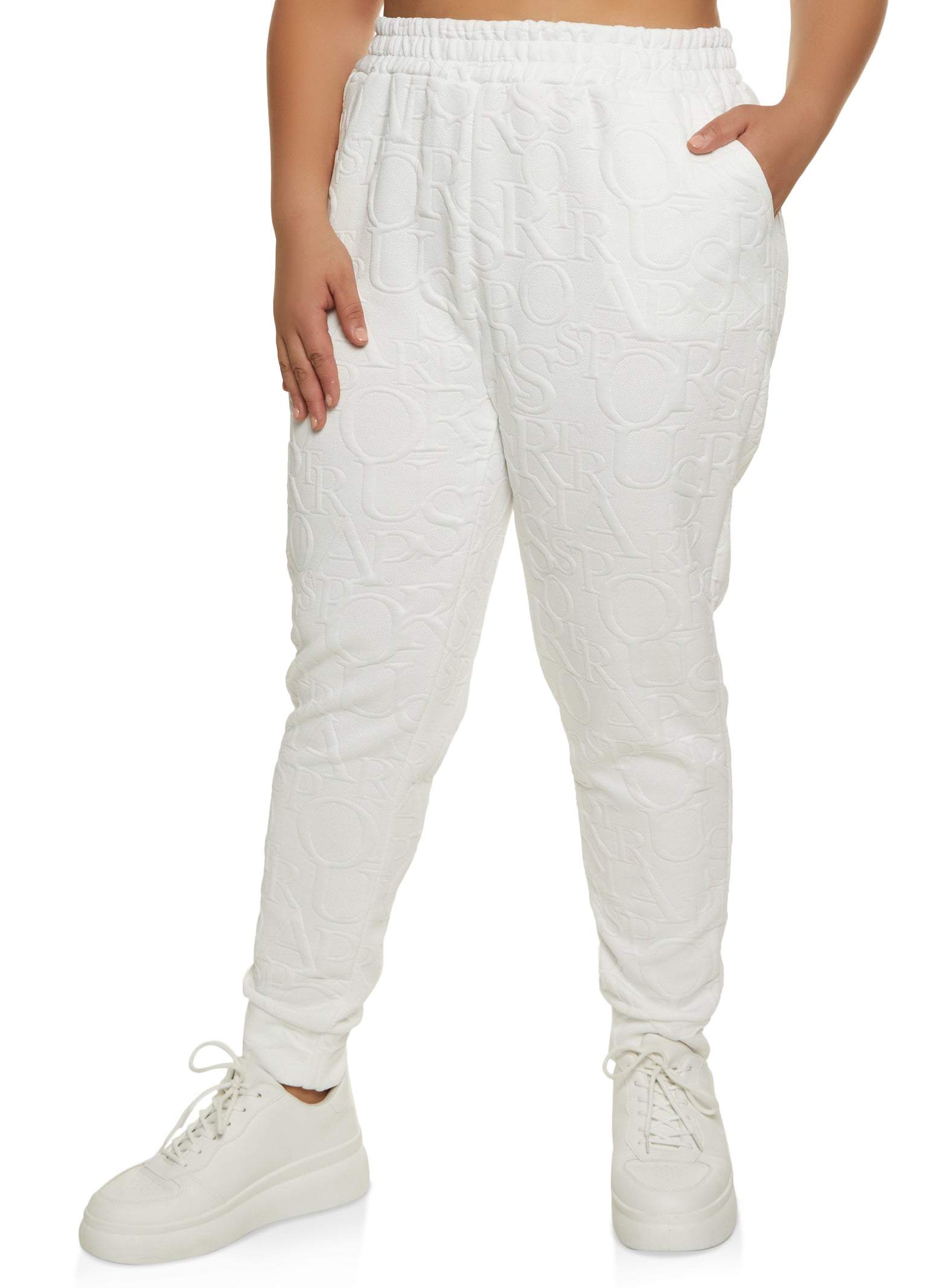 Rainbow Shops Womens Plus Size Embossed Joggers, White, Size 3X