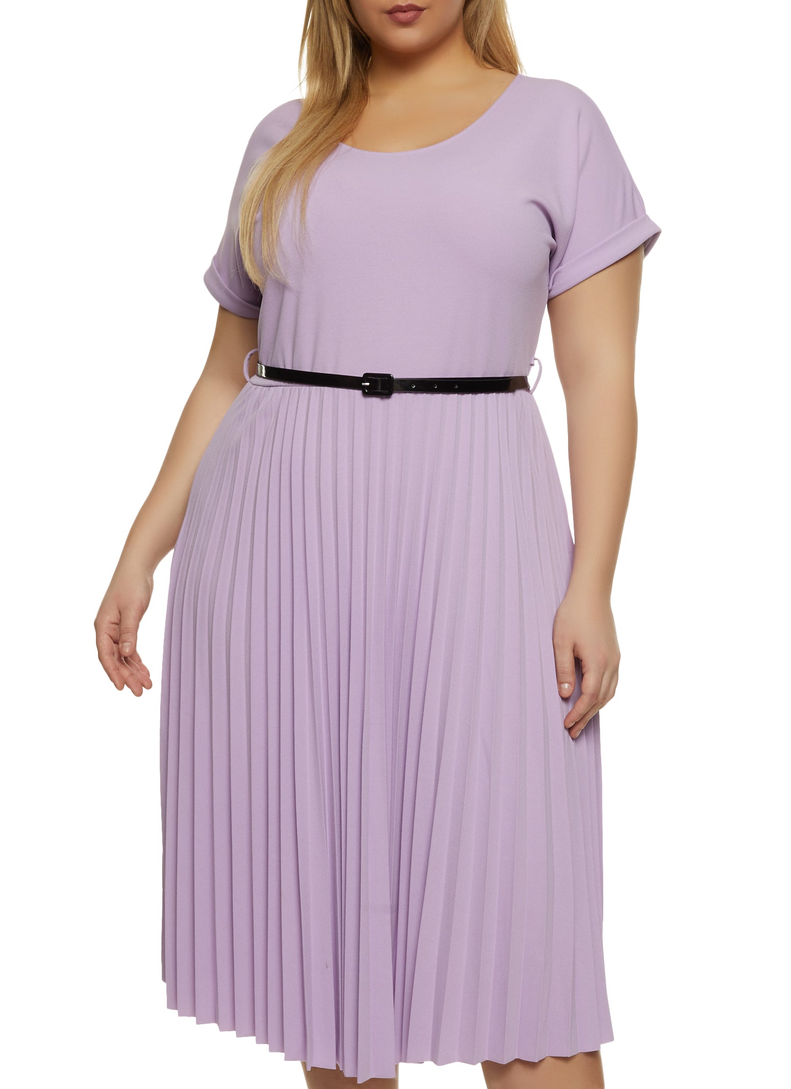 Plus Size Solid Pleated Skater Dress - Lavender