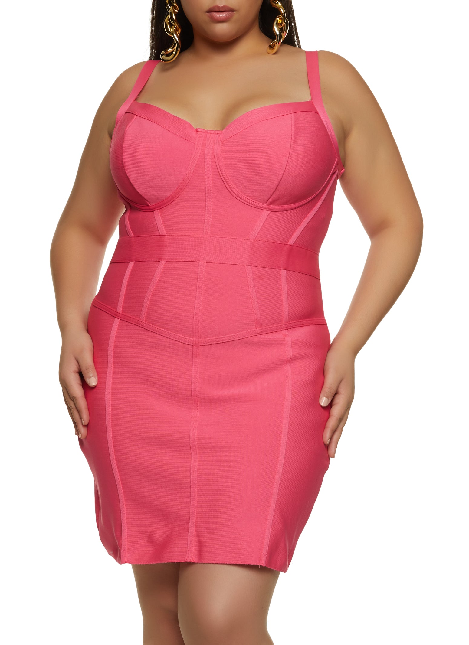 Rainbow Shops Womens Plus Size Corset Detail Bandage Dress, Pink