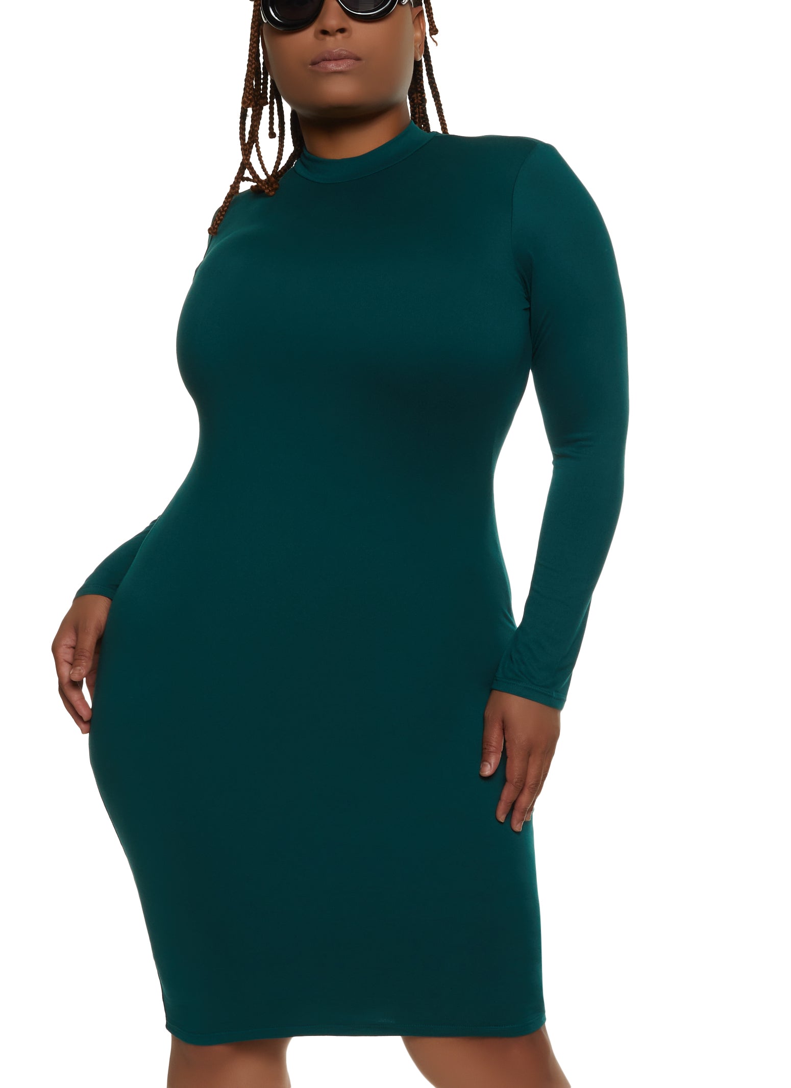 Petite Ribbed Mock-Neck Midi Dress