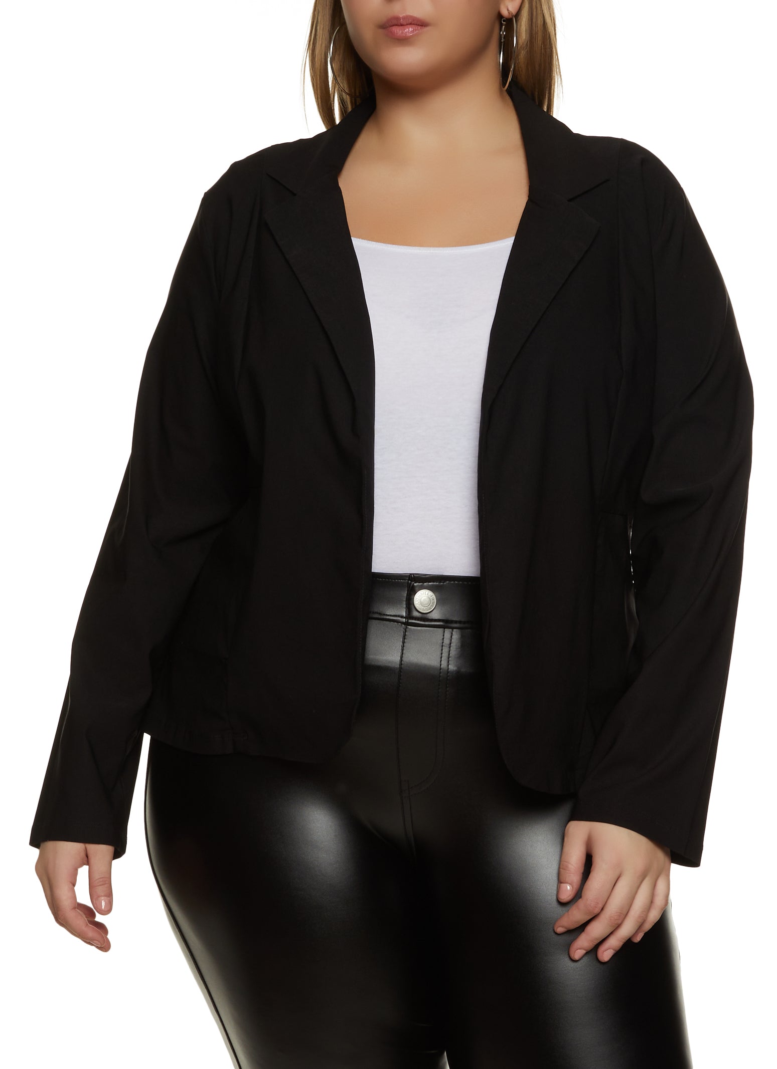 Womens Plus Size Crepe Knit Pintuck Blazer, Black, Size 2X