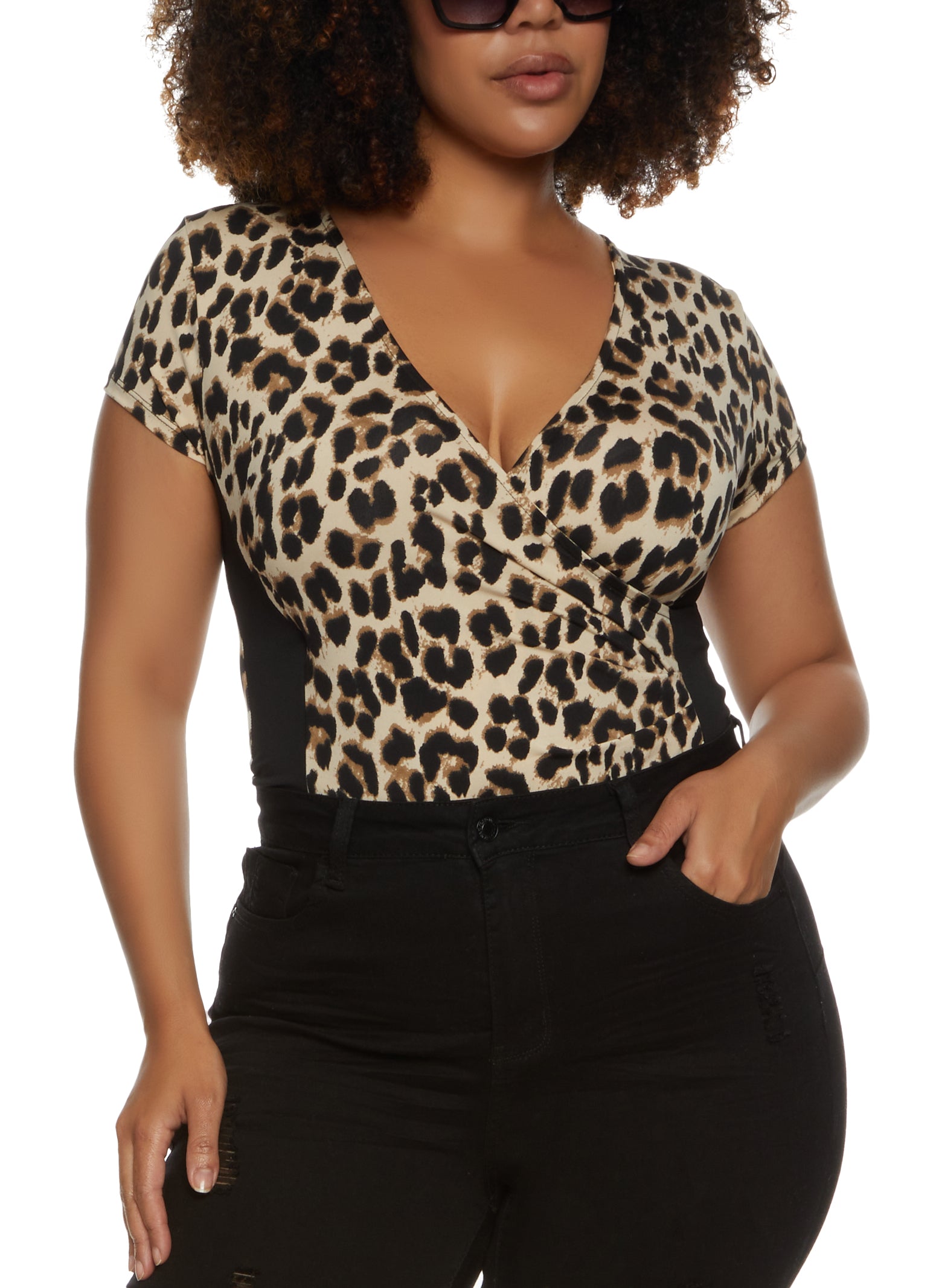 Plus Size Printed Velvet Burnout Sleeve Bodysuit