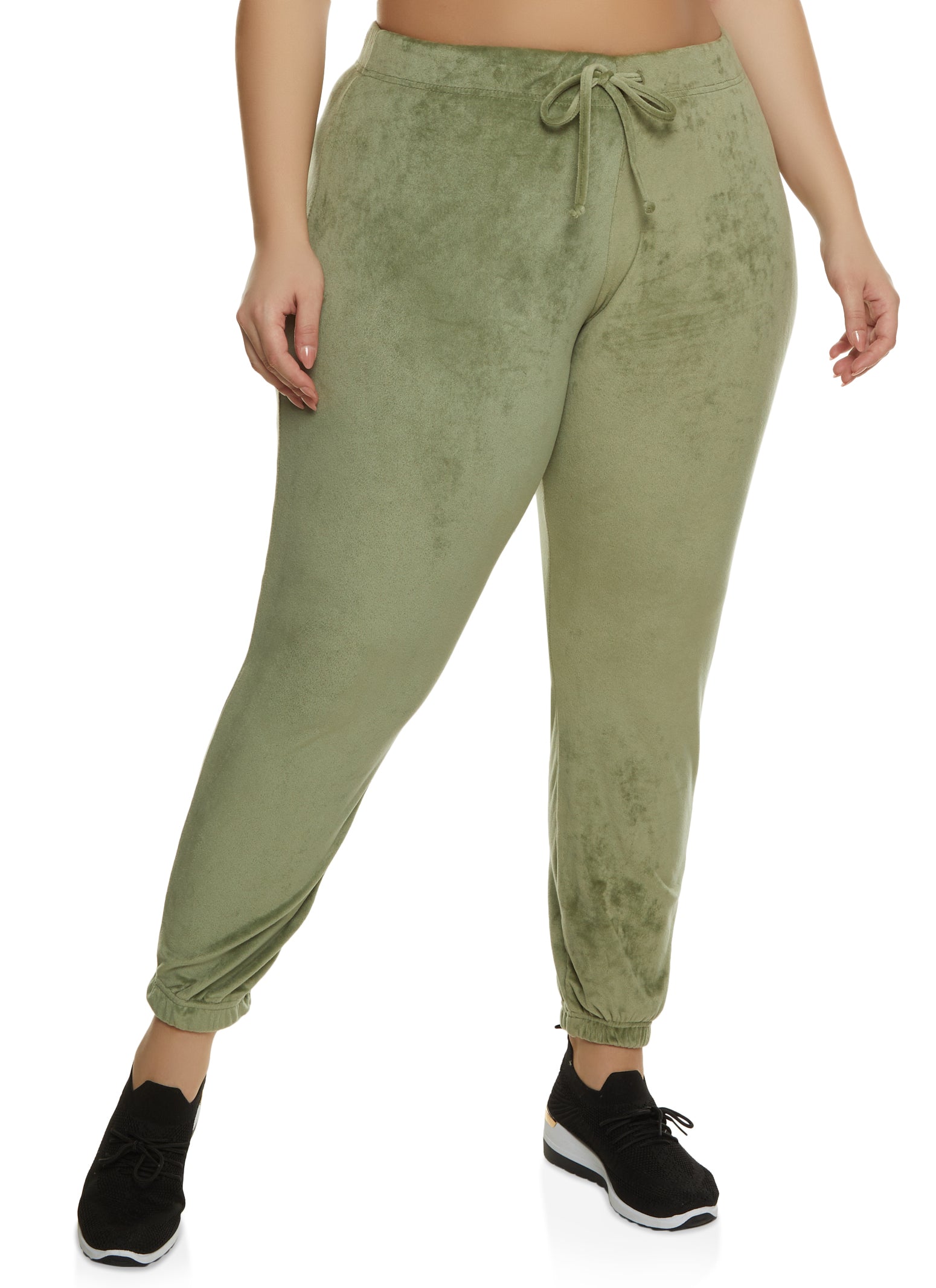 Rainbow Shops Womens Plus Size High Waist Velour Joggers, Green