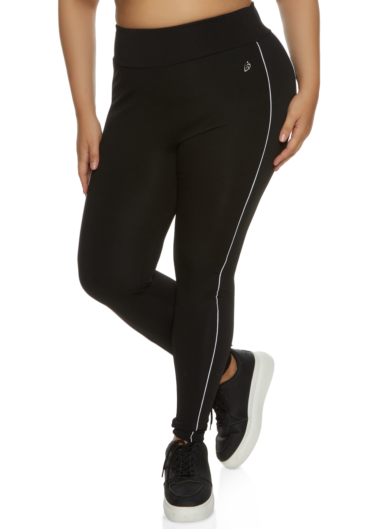 Plus Size Contrast Piping Active Leggings - Black