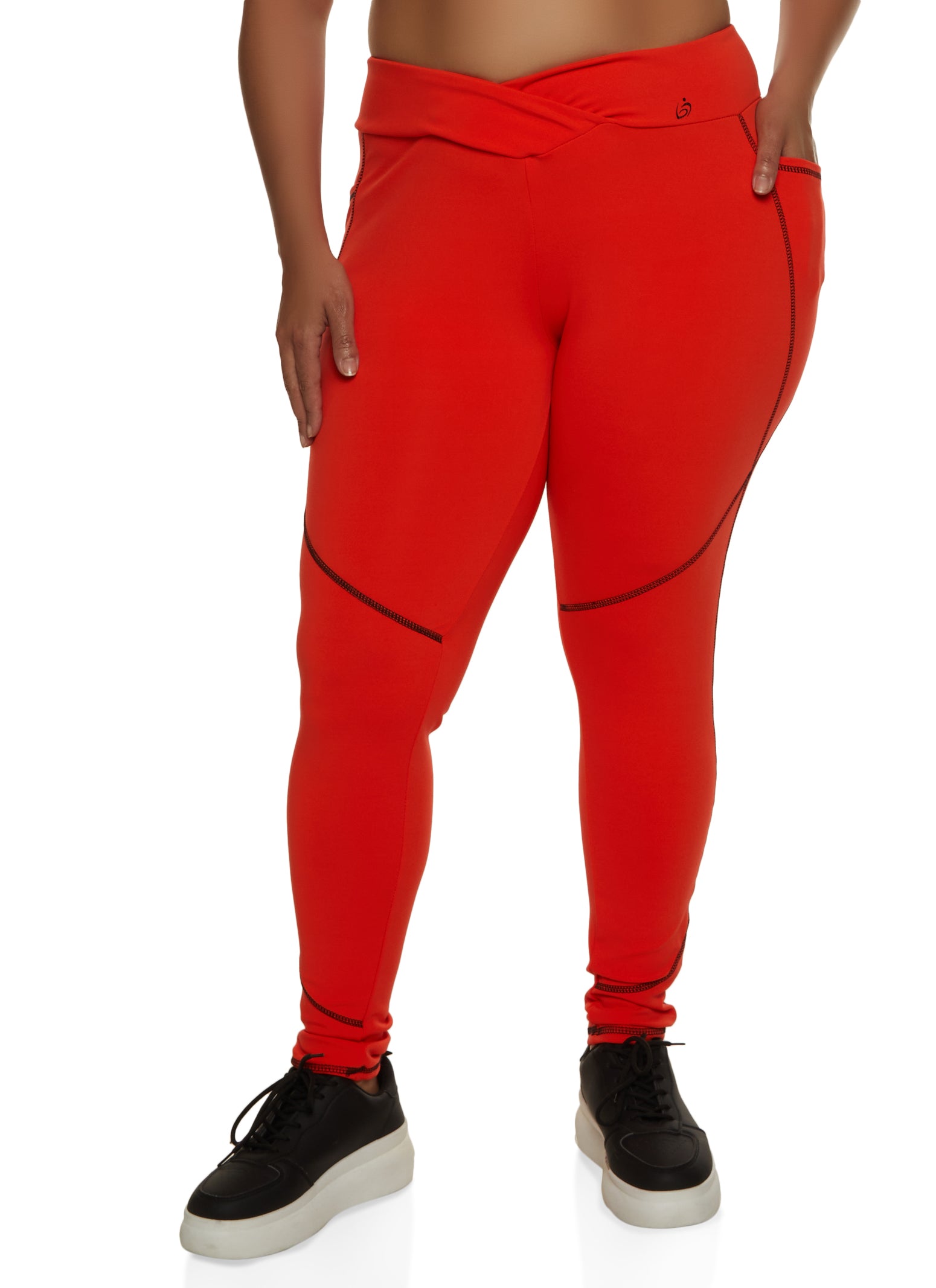 Plus Size High Waisted Ribbed Leggings Set- Dark Red