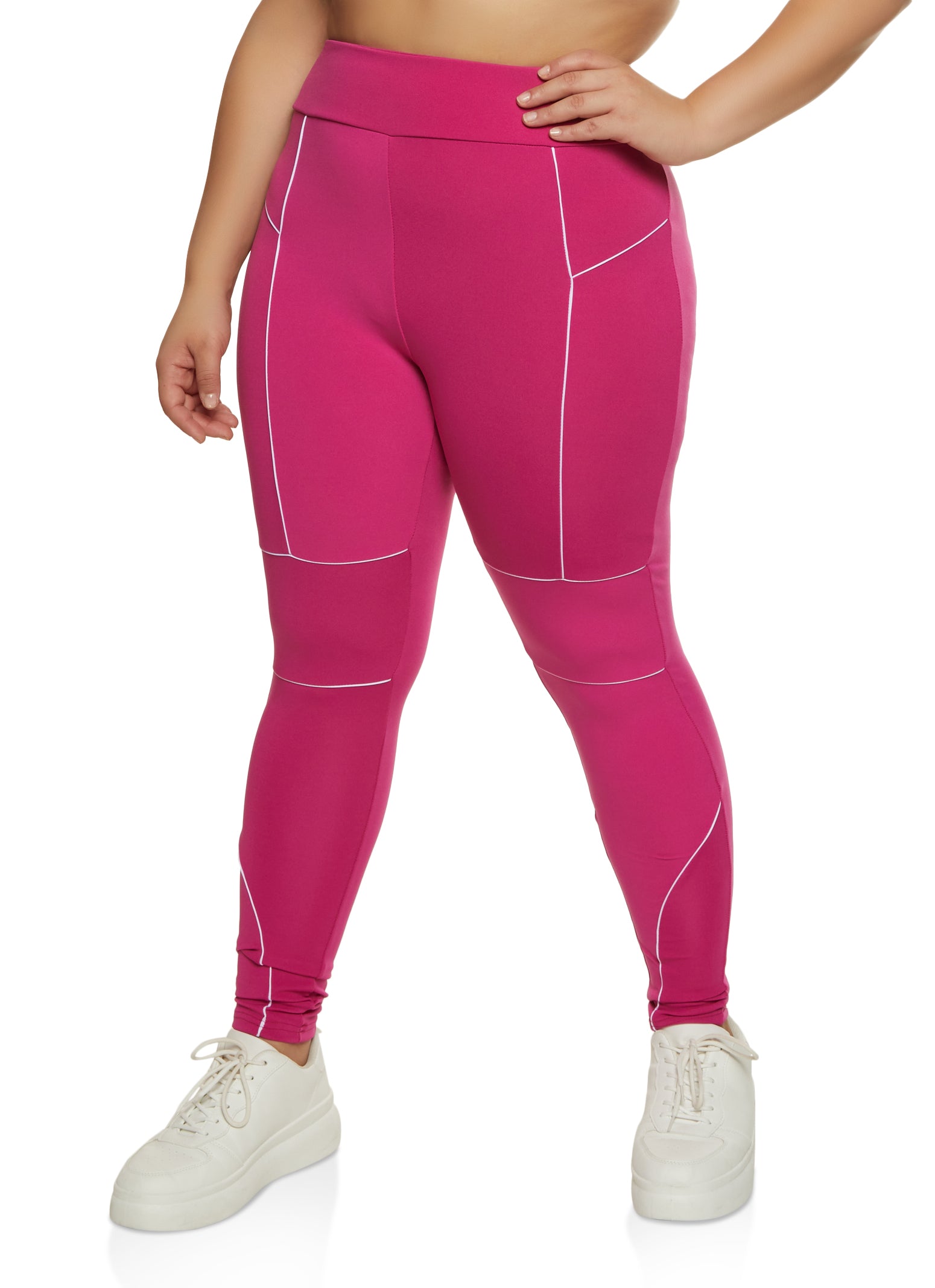 Rainbow Shops Womens Plus Size High Waist Contrast Piping Leggings, Pink, Size  3X