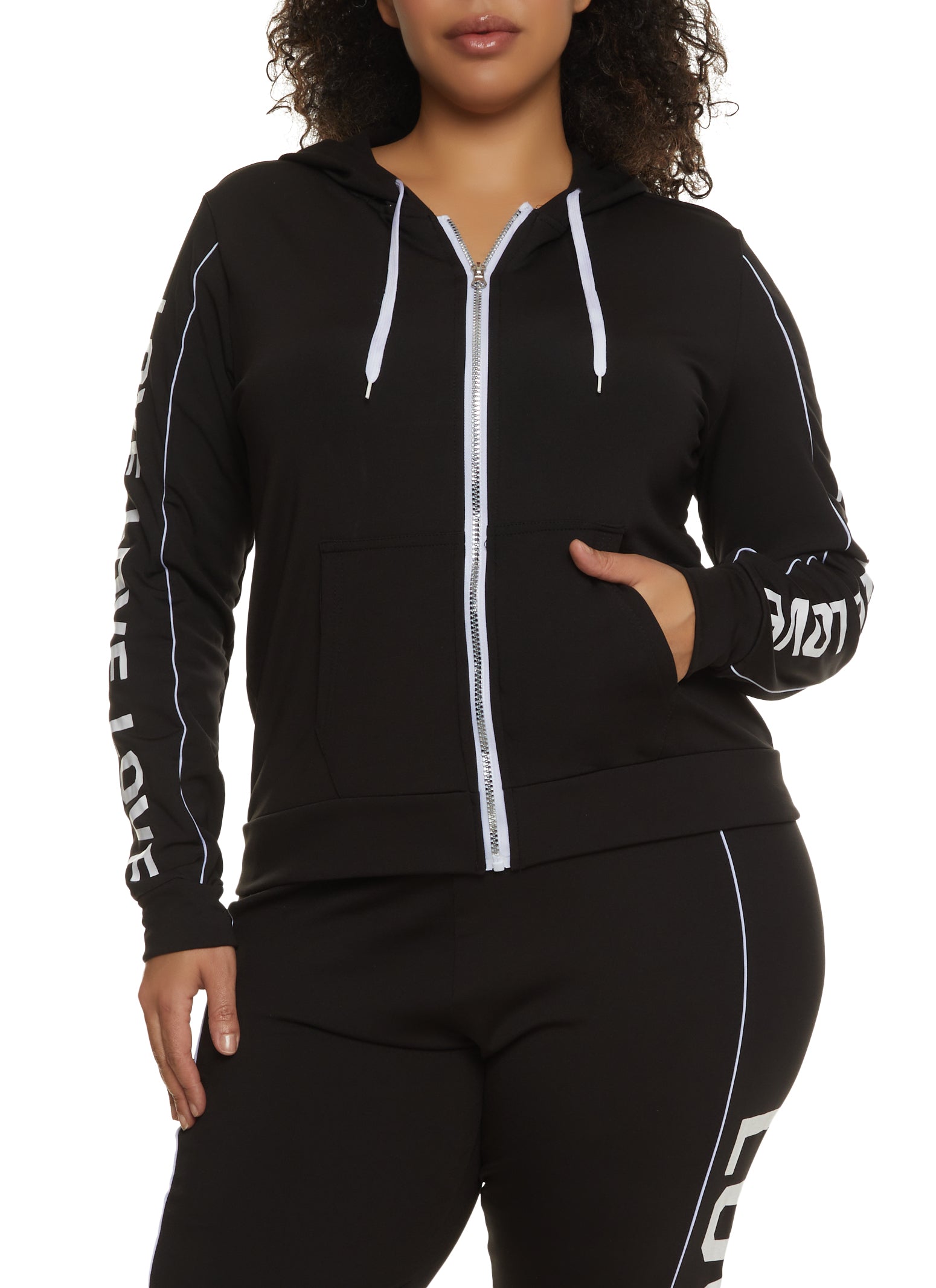 Womens Plus Love Side Graphic Zip Front Hoodie,