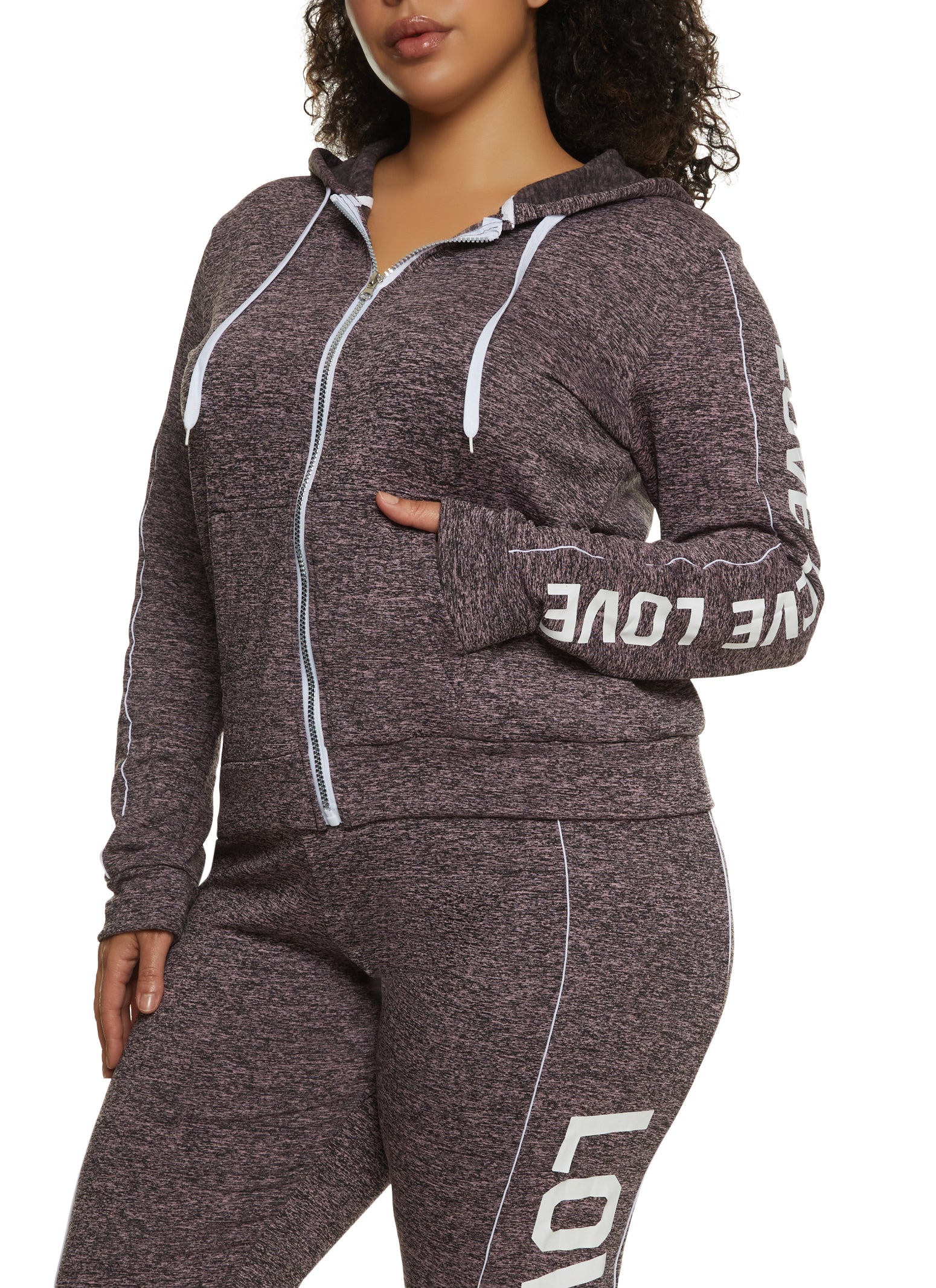 Womens Plus Size Love Side Graphic Zip Front Hoodie, Multi, Size 3X