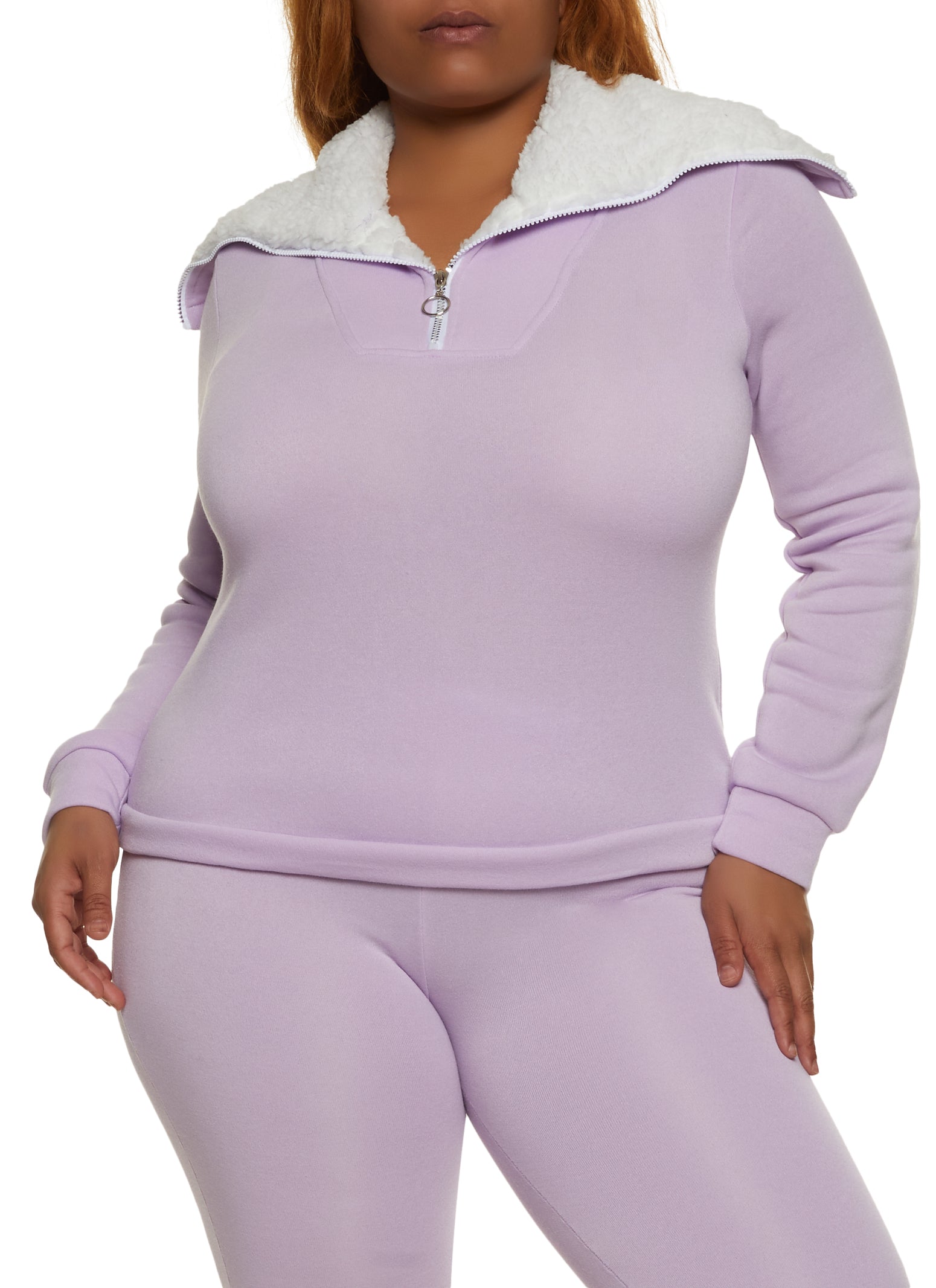 Womens Plus Size Sherpa Lined Collar Half Zip Sweatshirt, Purple, Size 1X