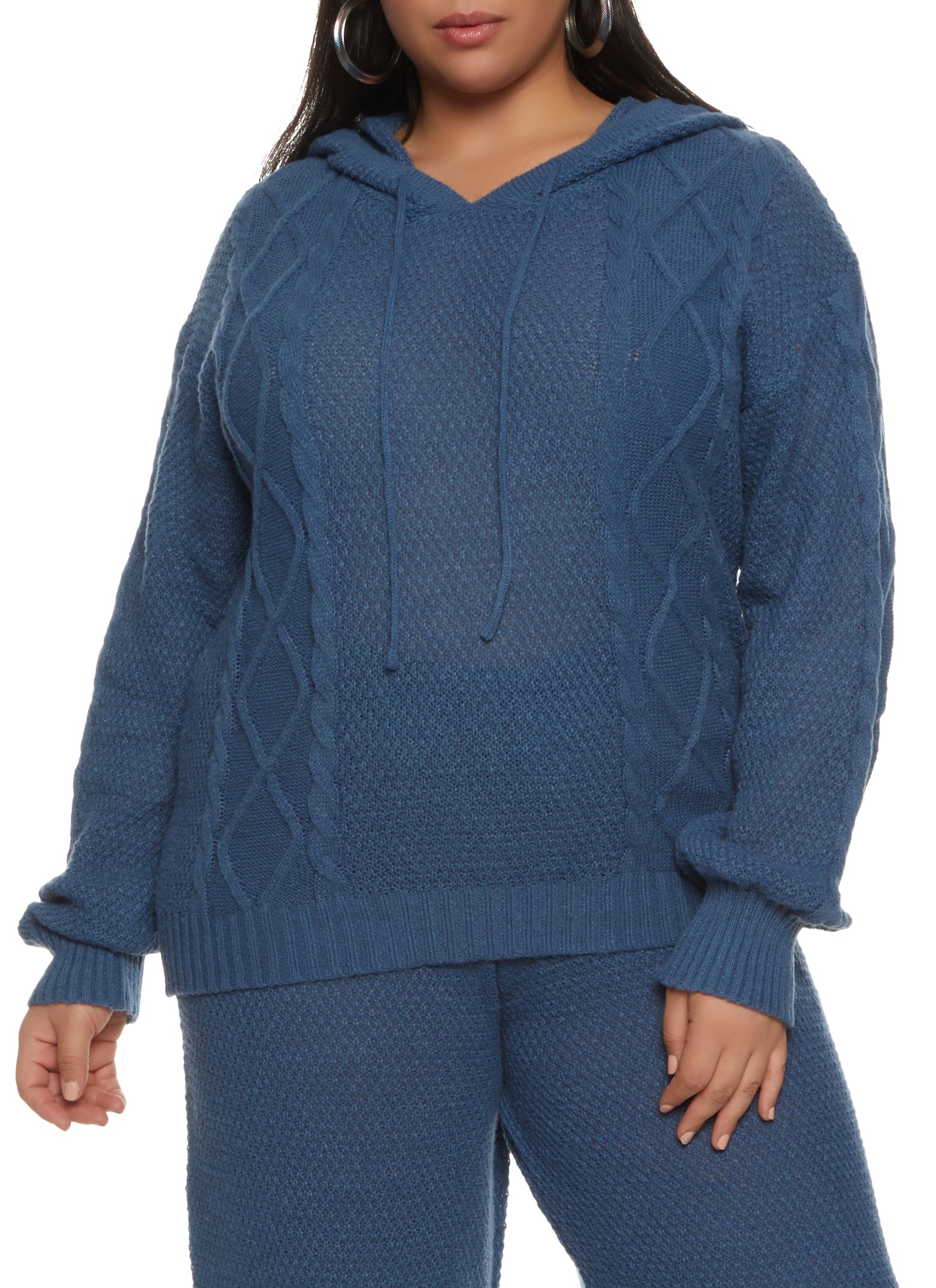 Womens Plus Cable Knit Pullover Hoodie, 2X