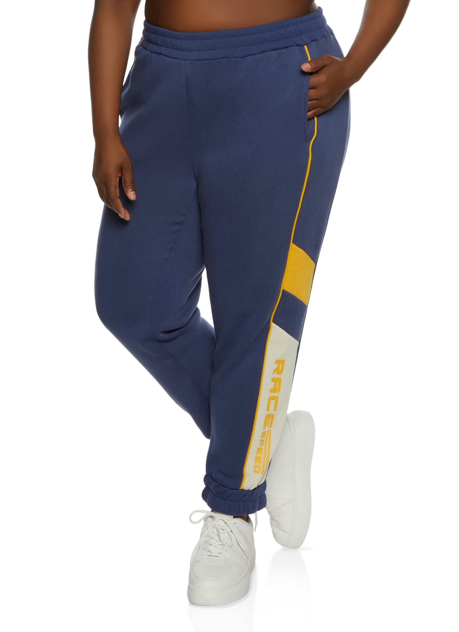 Rainbow Shops Womens Plus Size Race Speed Graphic Joggers, Blue