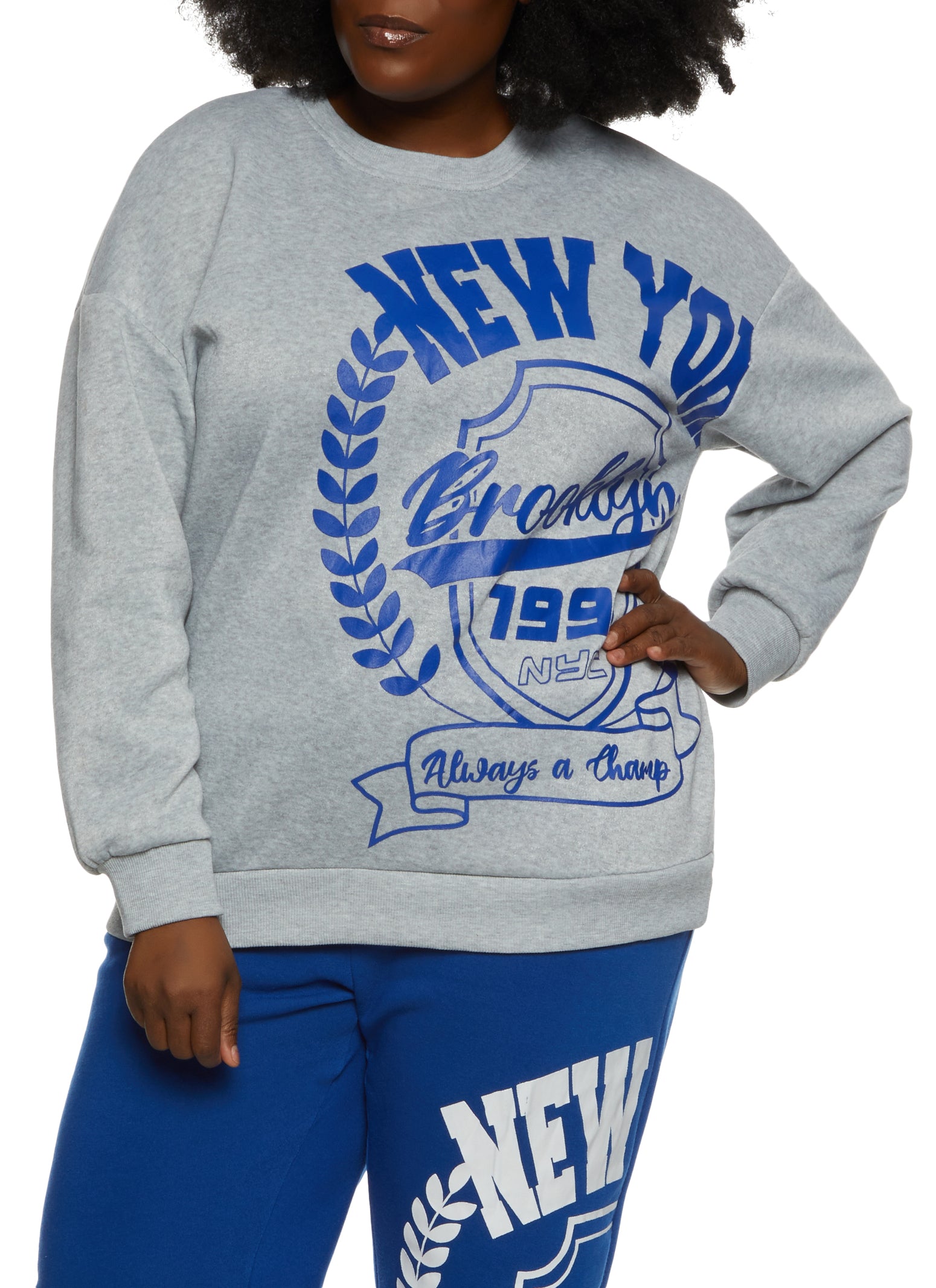 Womens Plus Size New York Graphic Crew Neck Sweatshirt, Grey, Size 2X