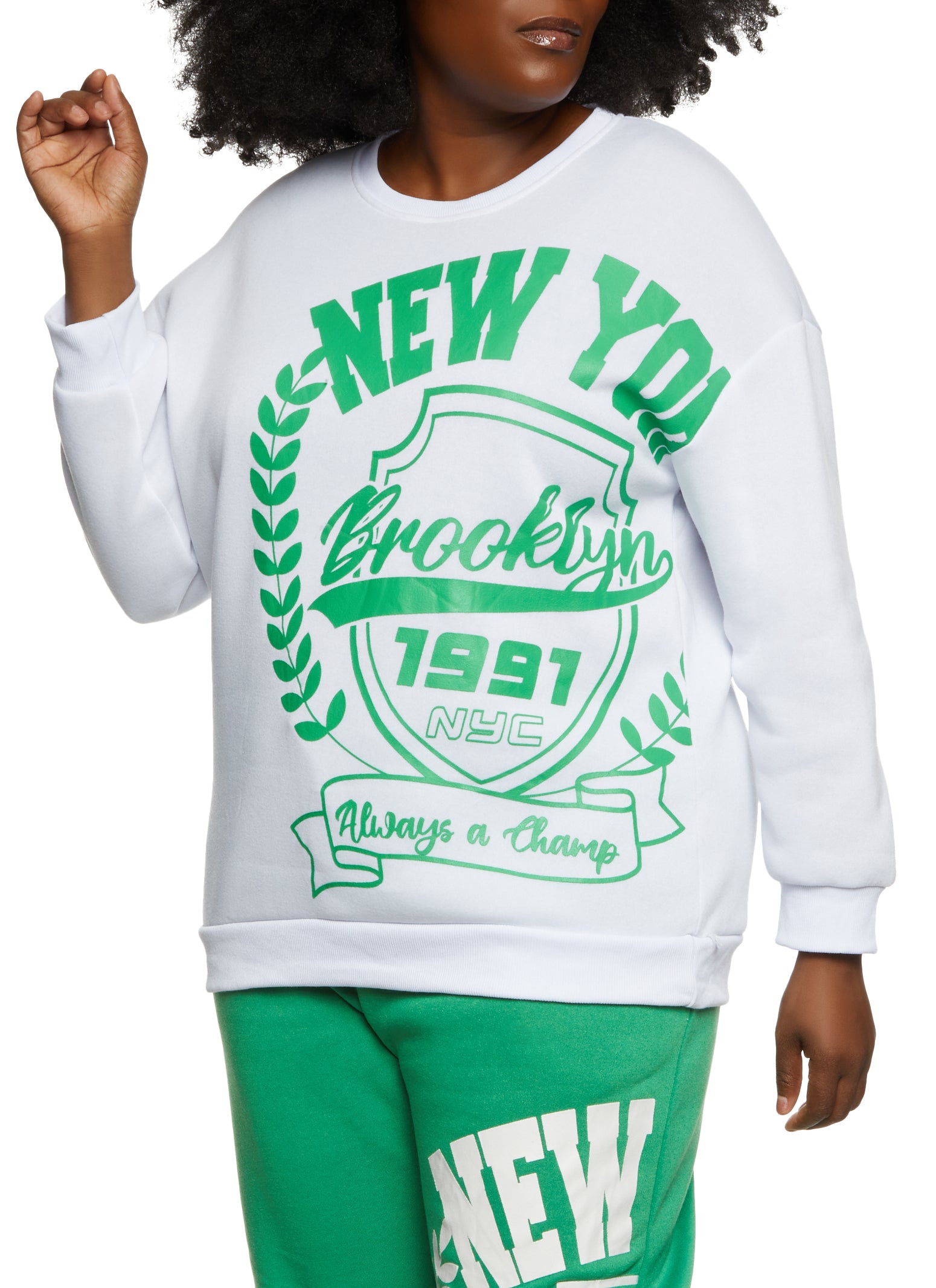 Womens Plus Size New York Graphic Crew Neck Sweatshirt, White, Size 1X