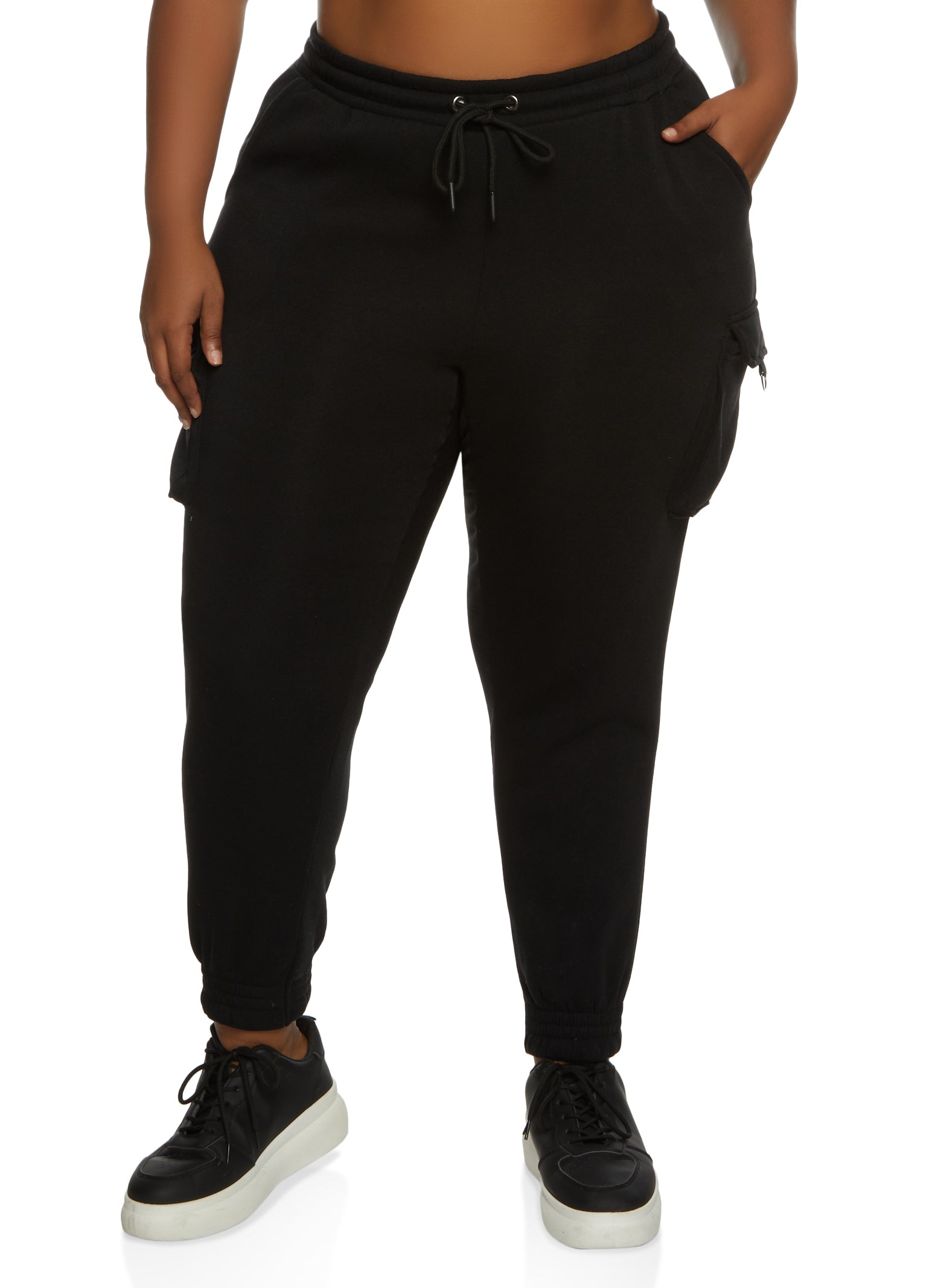 Rainbow Shops Womens Plus Size Drawstring Cargo Pocket Sweatpants, Black, Size  3X