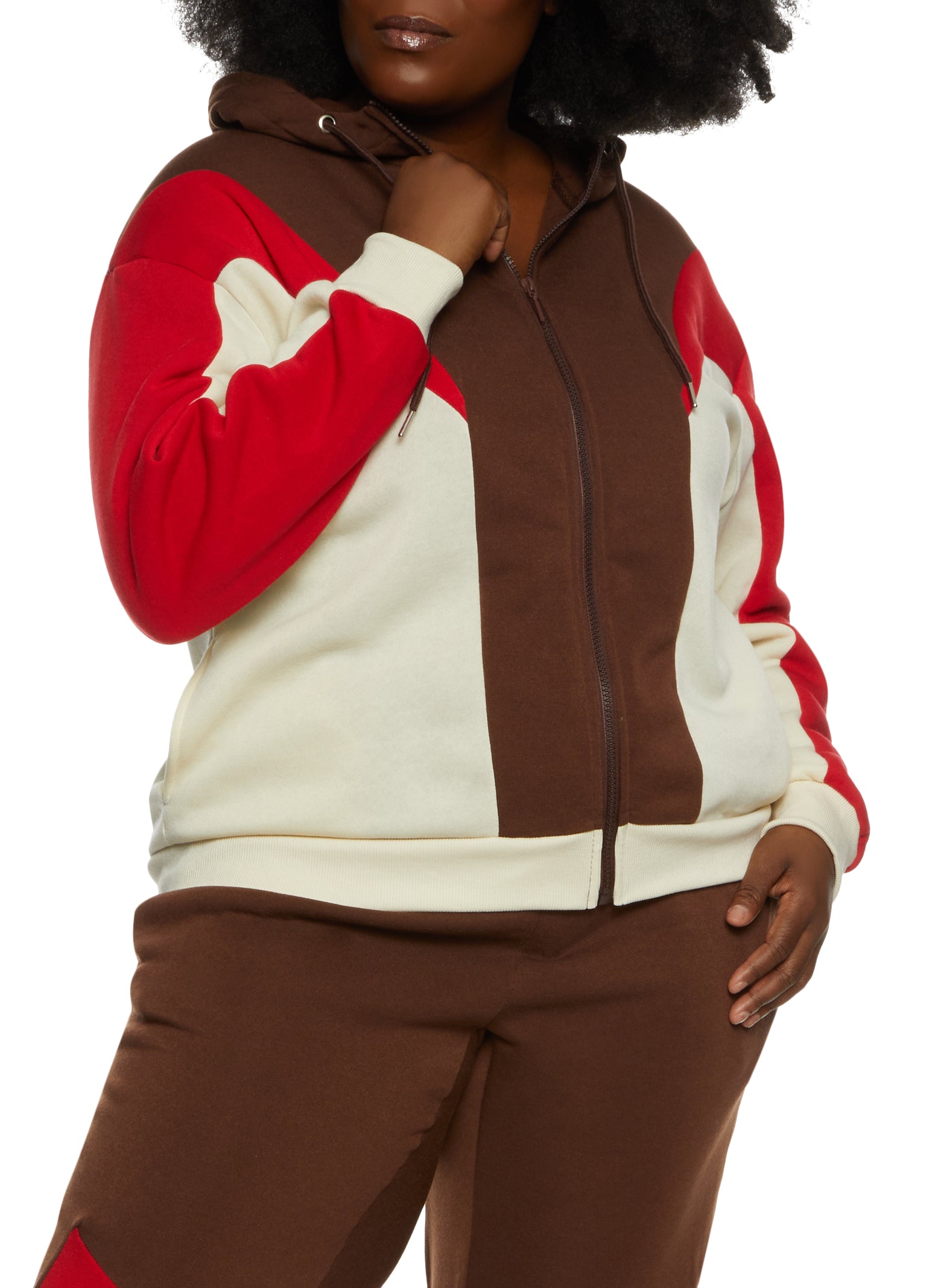 Womens Plus Size Color Blocked Zip Front Hooded Sweatshirt, Multi, Size 2X