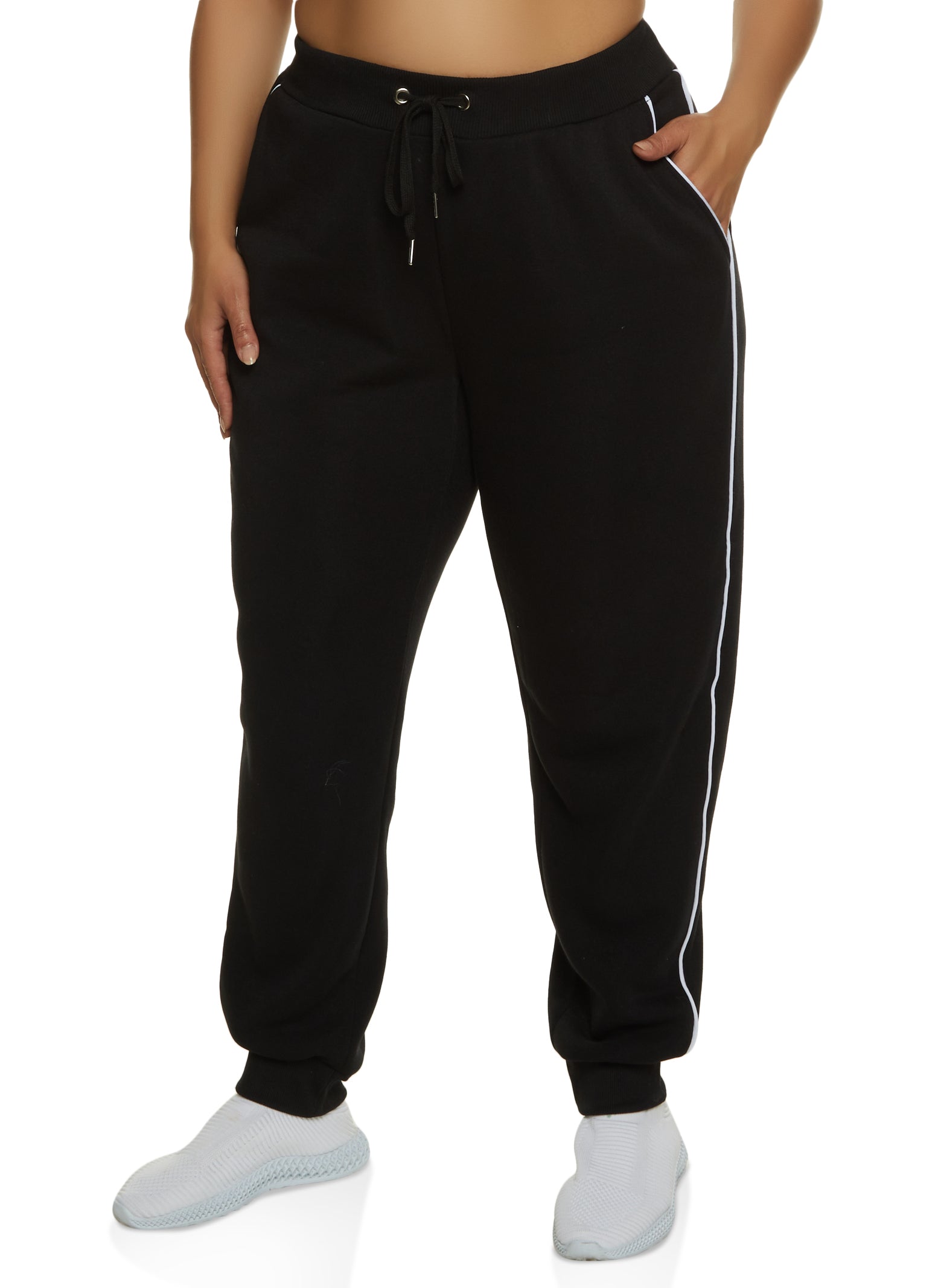 Rainbow Shops Womens Plus Size Side Contrast Piping Drawstring Joggers,  Black, Size 2X