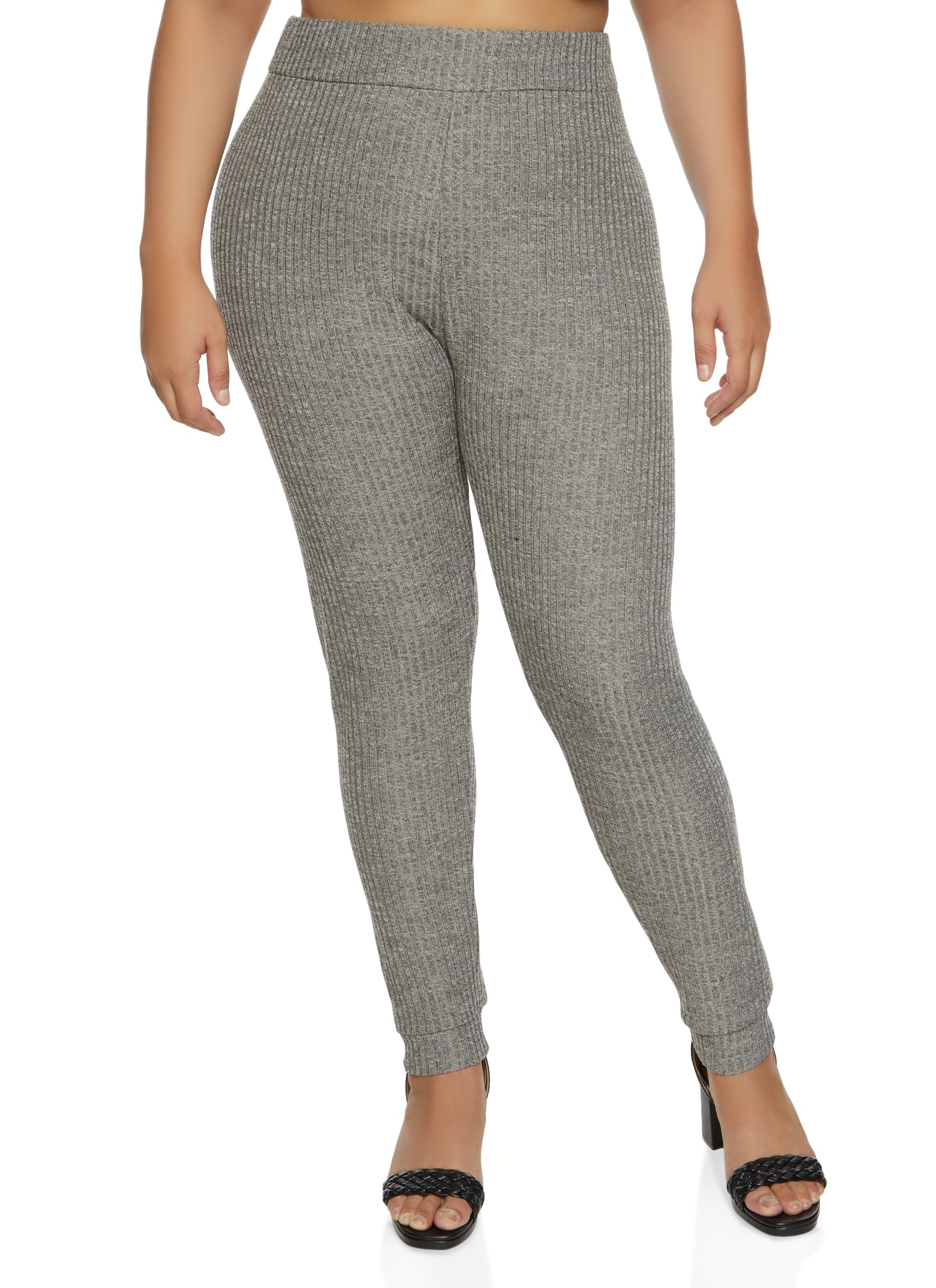 YOURS Plus Size Charcoal Grey Ribbed Leggings