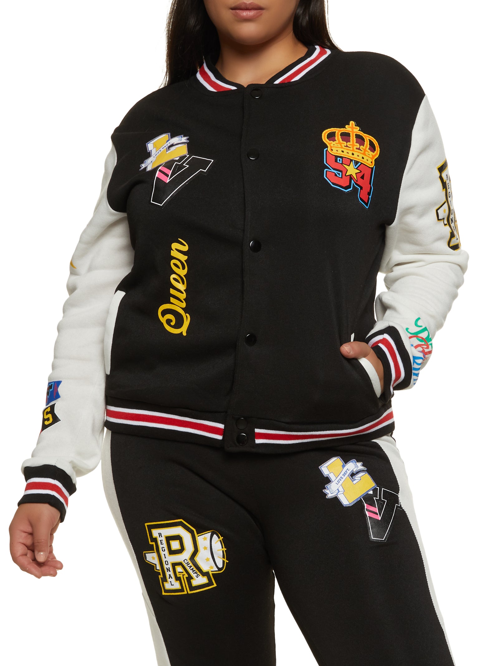 Members Only Women's Oversized Varsity Jacket, Size: Small, Black