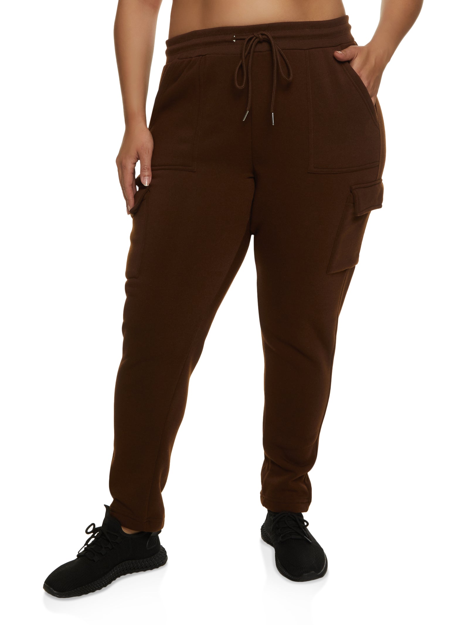 Rainbow Shops Womens Plus Size Drawstring Cargo Joggers, Brown