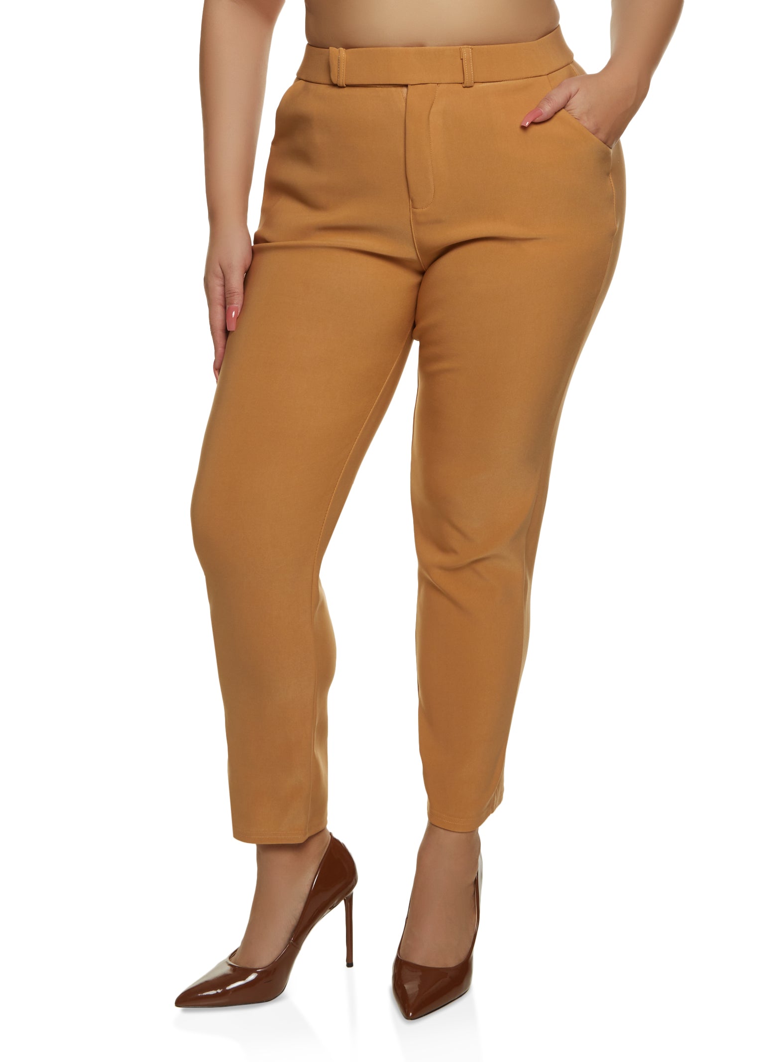 Plus Size Faux Button Detail Wide Leg Dress Pants