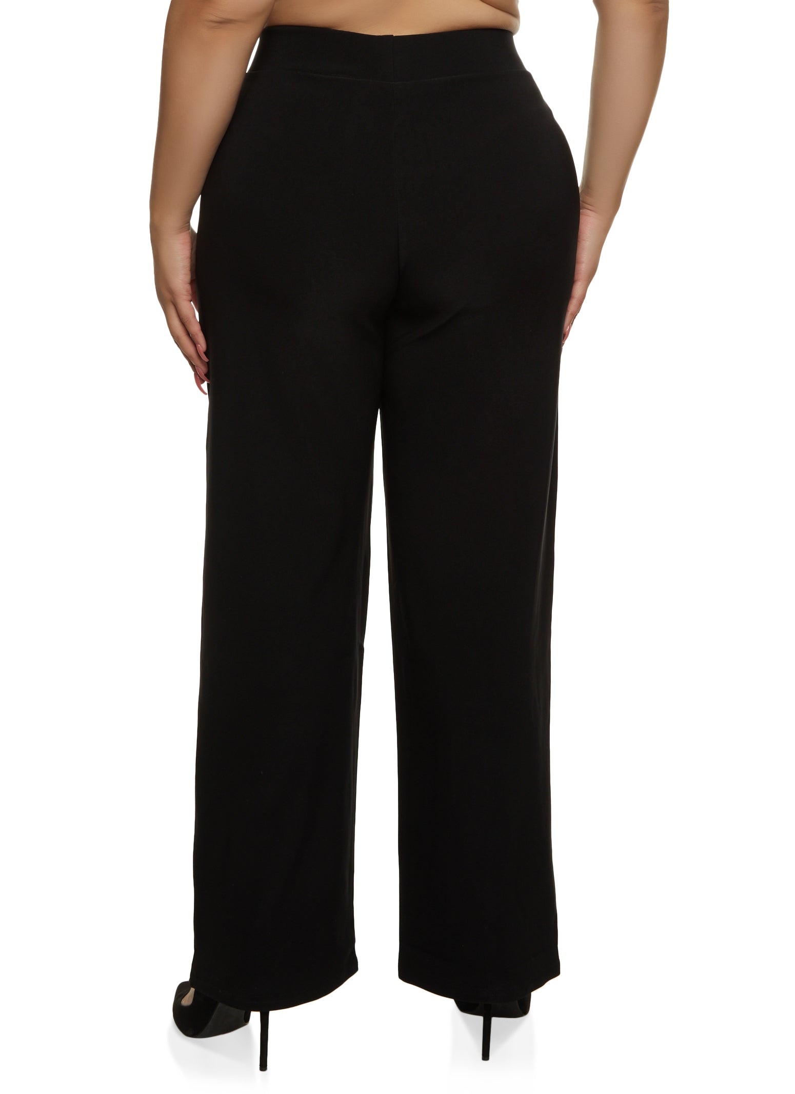 Rainbow Shops Womens Plus Size Faux Button Detail Wide Leg Dress Pants,  Black, Size 1X