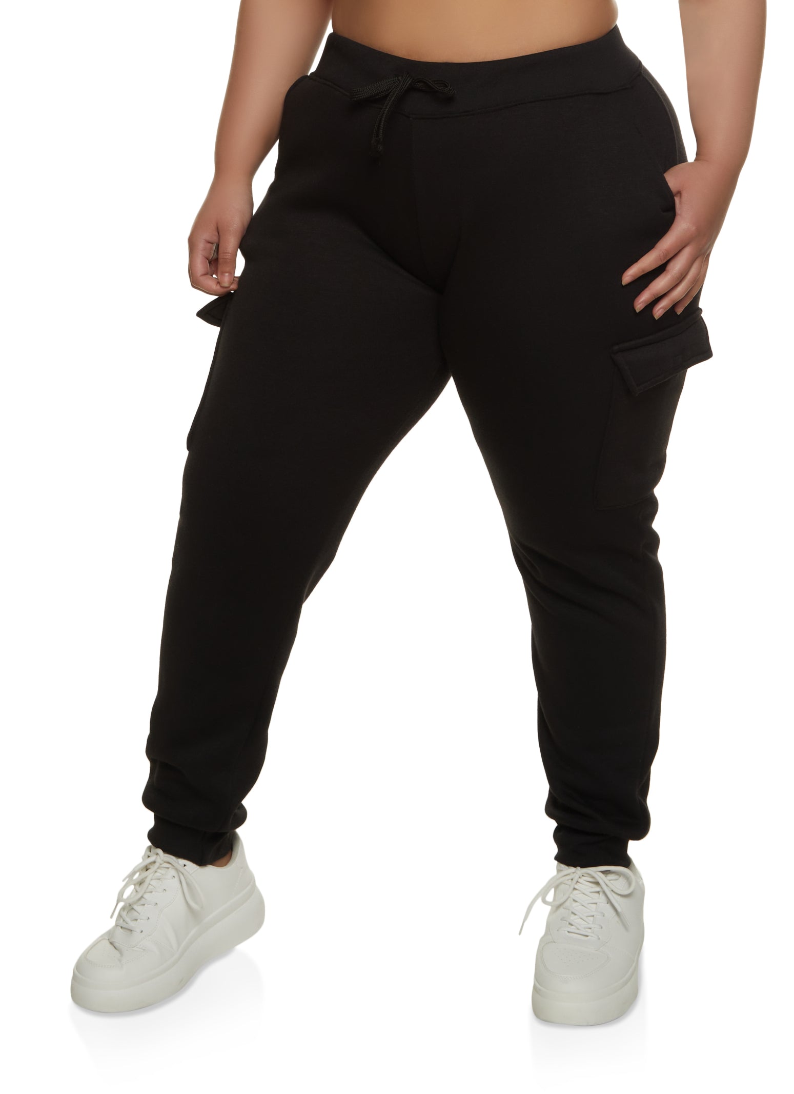 Rainbow Shops Womens Plus Size Fleece Lined Cargo Pocket Joggers