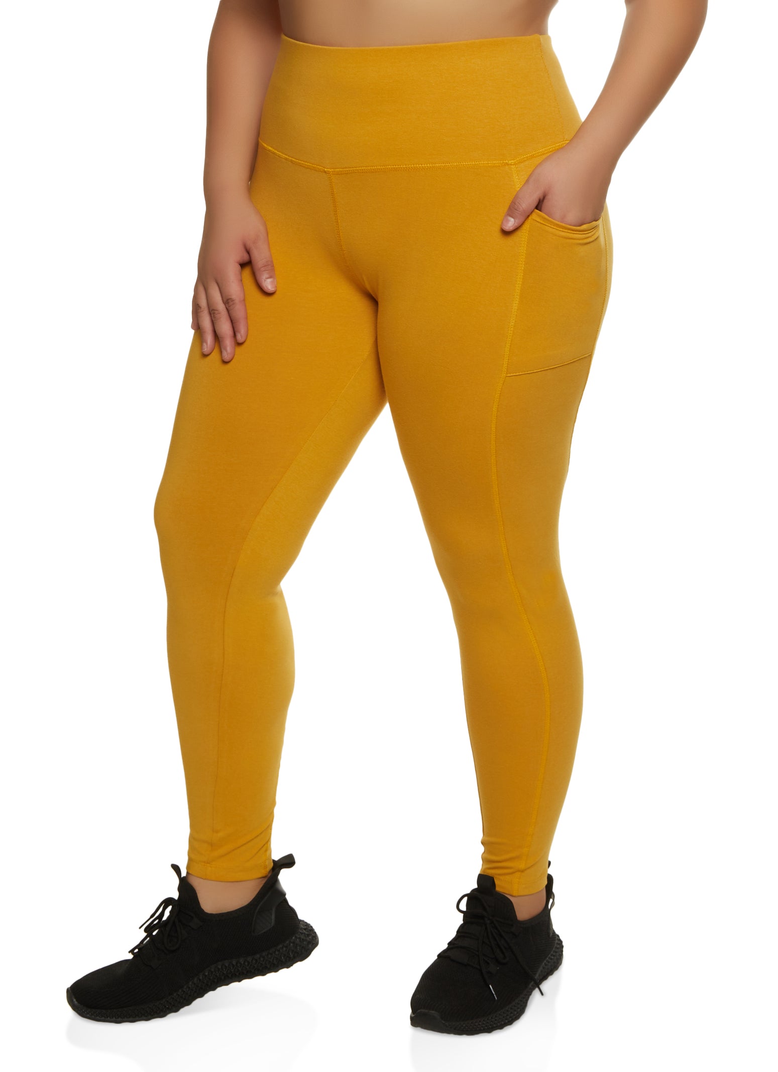 Plus Size High Waist Brushed Legging Pants Yellow - Pack of 6