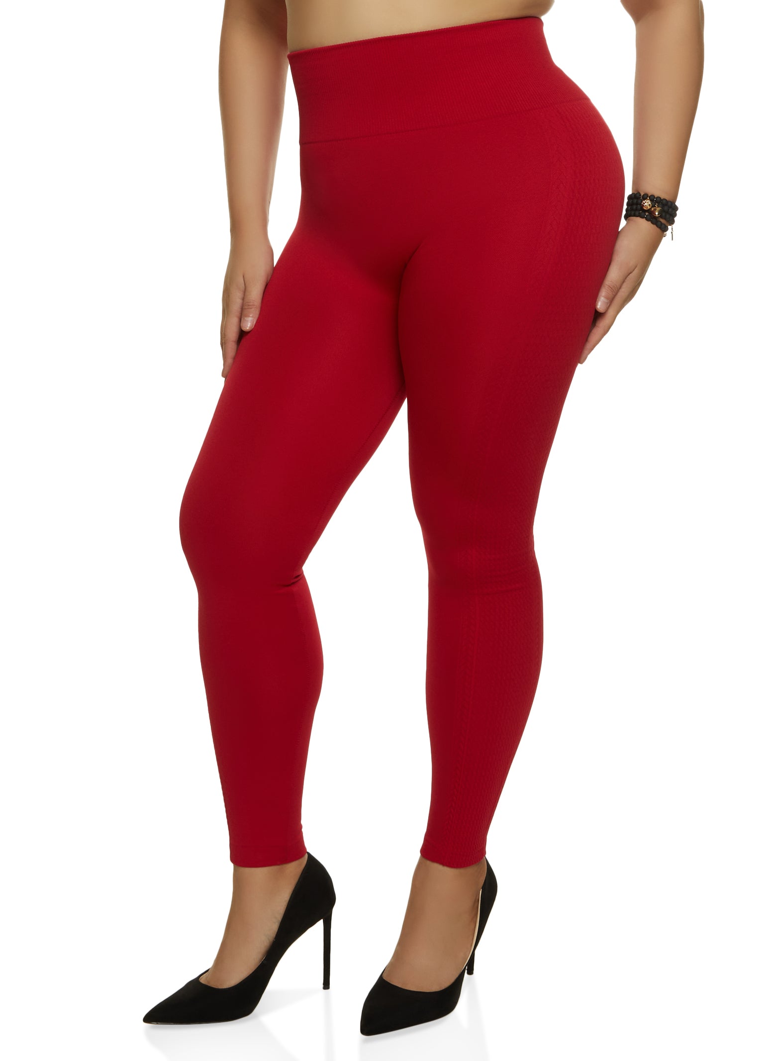 Rainbow Shops Womens Plus Size Fleece Side Textured Knit Leggings, Red, Size  2X-3X