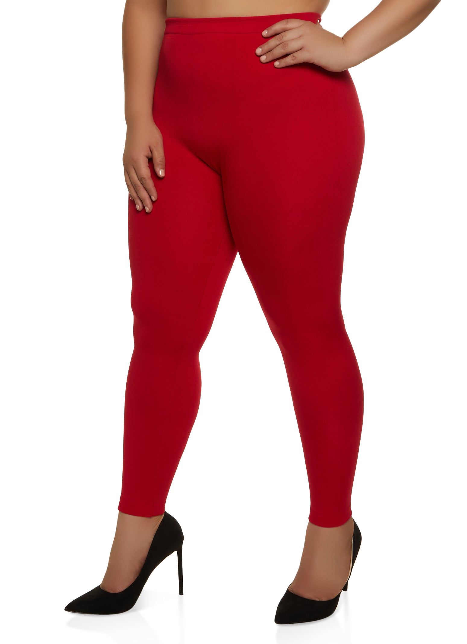 Rainbow Shops Womens Plus Size Seamless Basic High Waisted Leggings, Red, Size  2X-3X