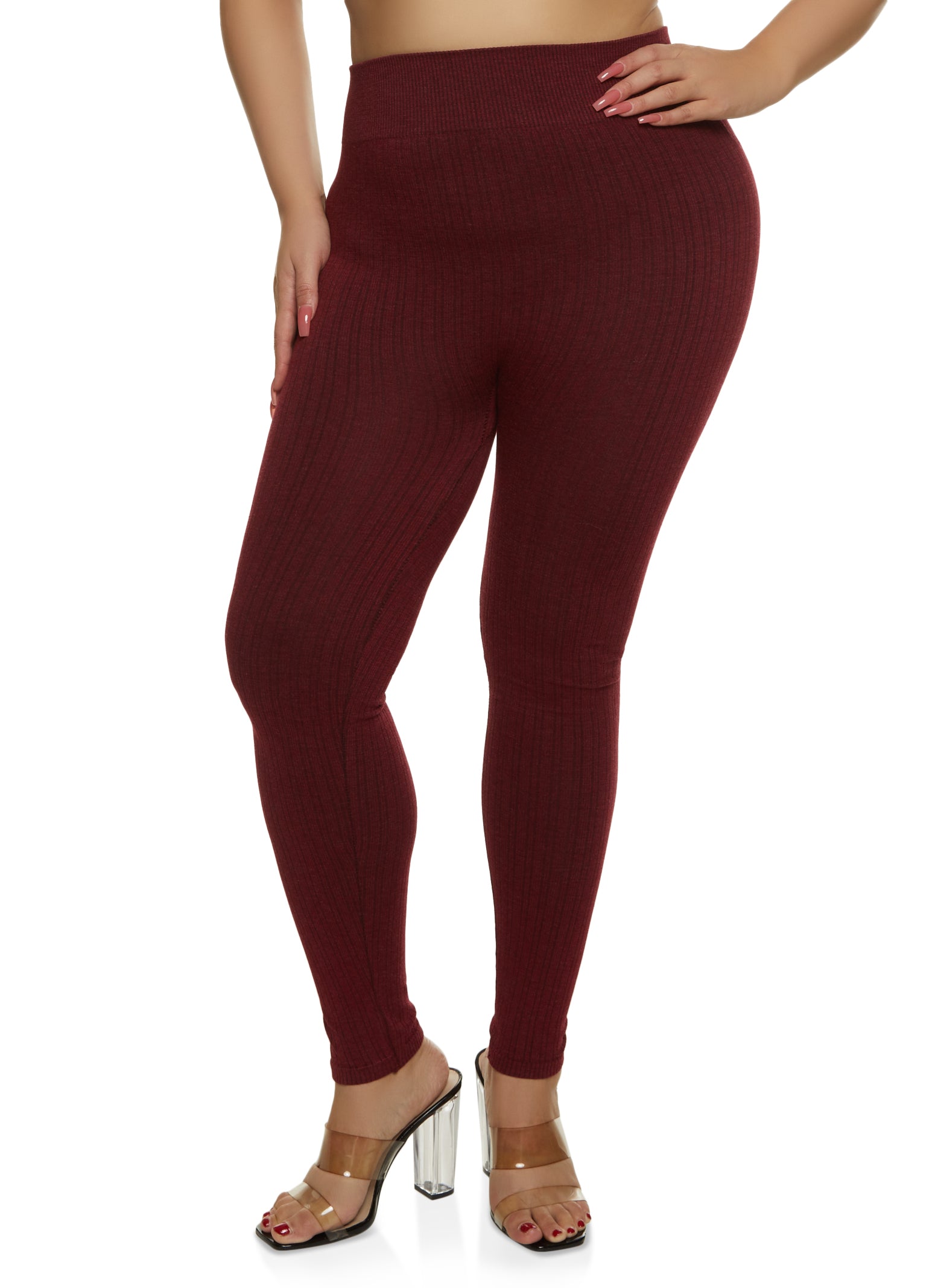 Womens Plus Size Full Length Leggings Burgundy 2X