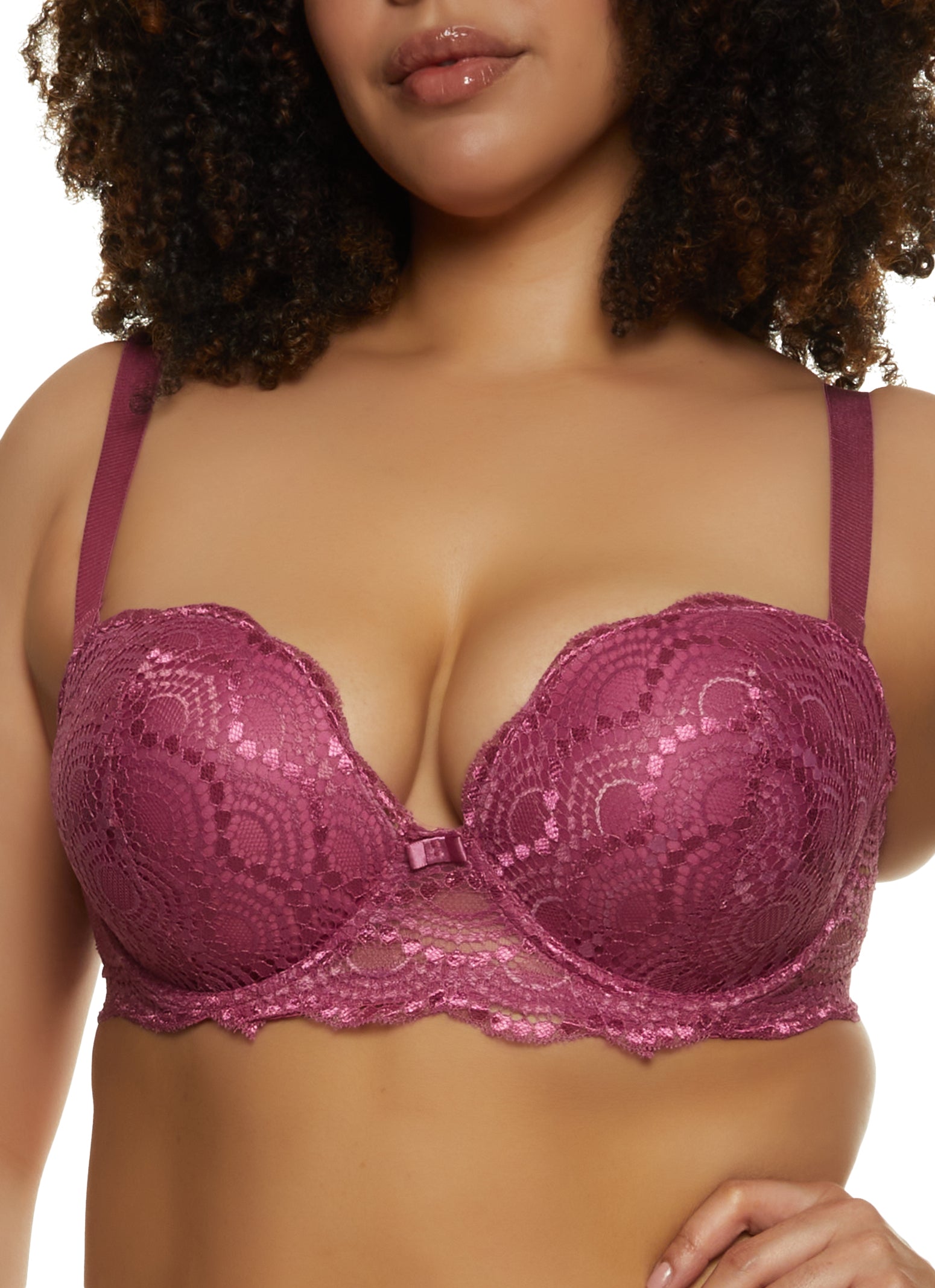 Rainbow Shops Womens Plus Size Shadow Stripe Lace Convertible Balconette  Bra, Purple, Size 40C