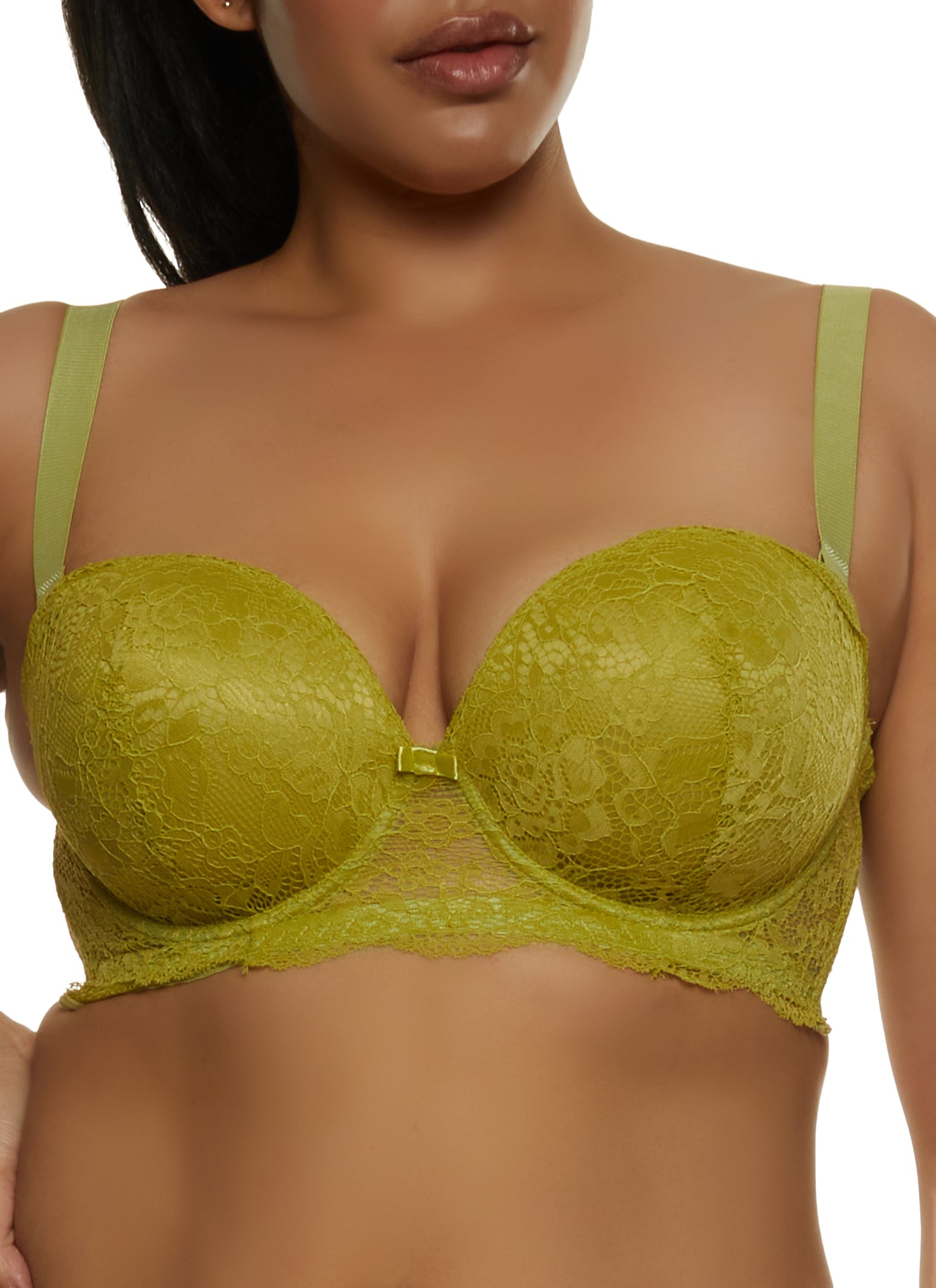 Floral push-up bra with lace Woman, Green