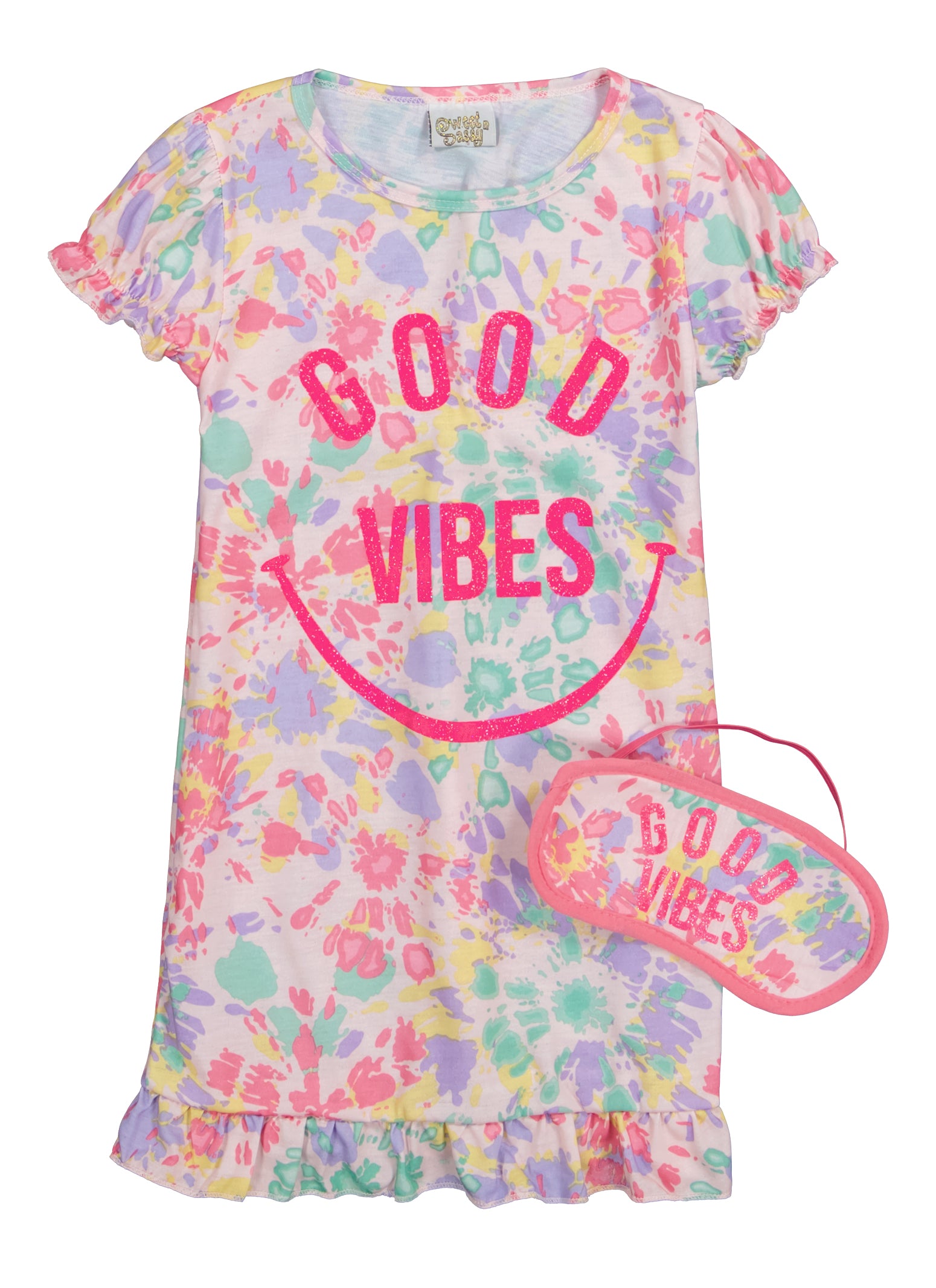 Rainbow Shops Girls Reversible Good Vibes Only Graphic Tee and Leggings,  Yellow, Size 14-16