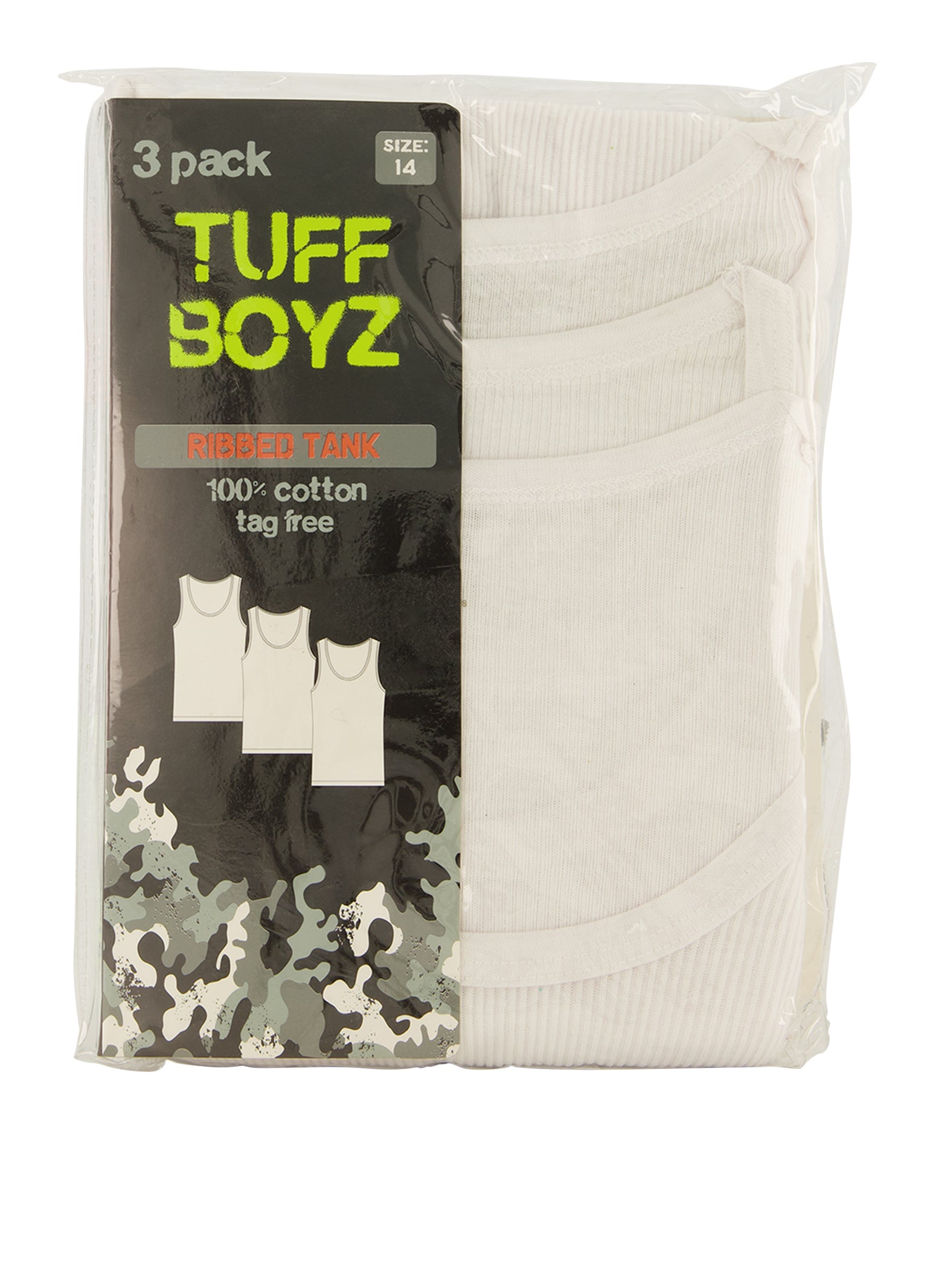 Boys 3 Pack Solid Ribbed Knit Tank Tops, White, Size 12