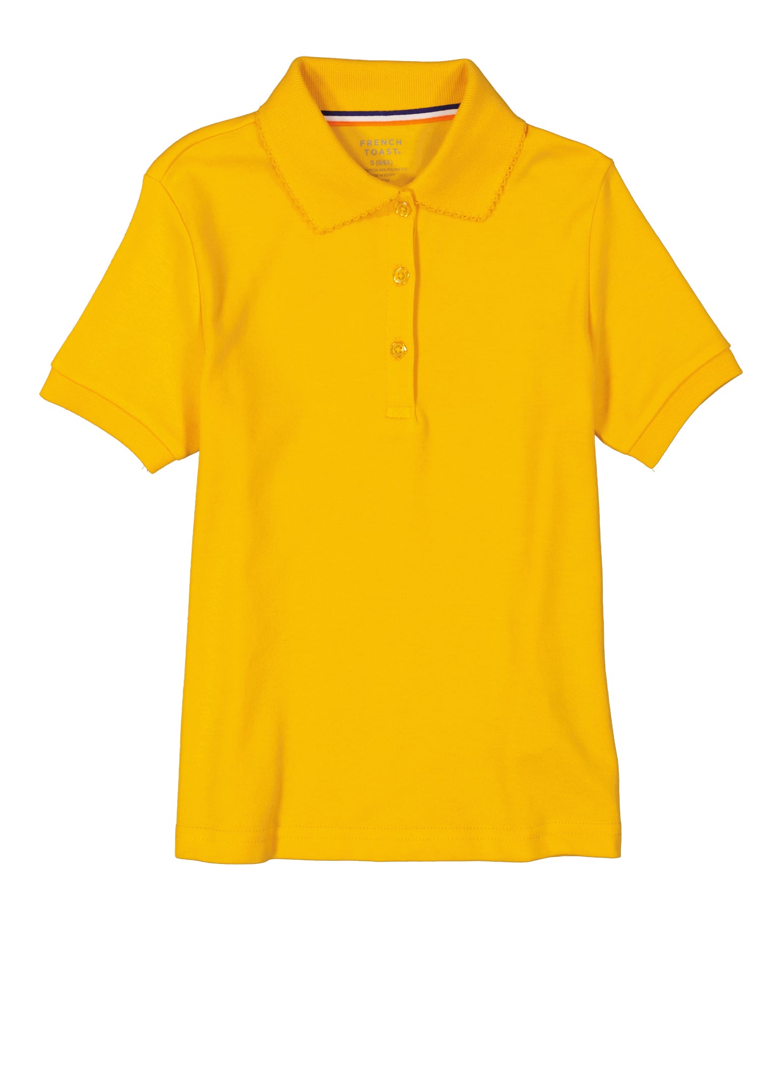 French Toast Girls 4-6x Solid Short Sleeve Interlock Polo Shirt, Yellow, Size 4-5