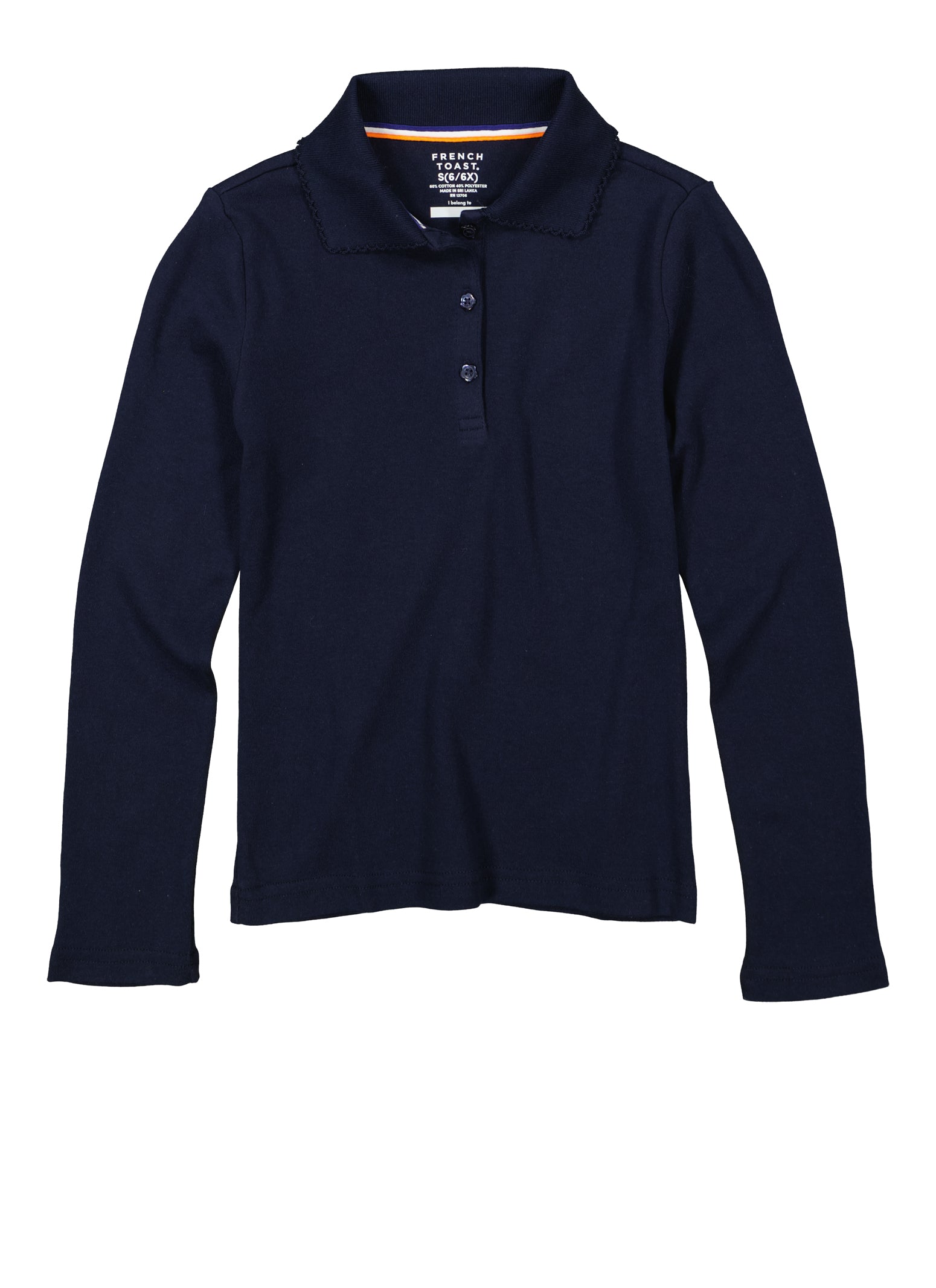 French Toast Girls 4-6x Picot Collar Interlock Long Sleeve Polo Shirt, Blue, Size 6-6X